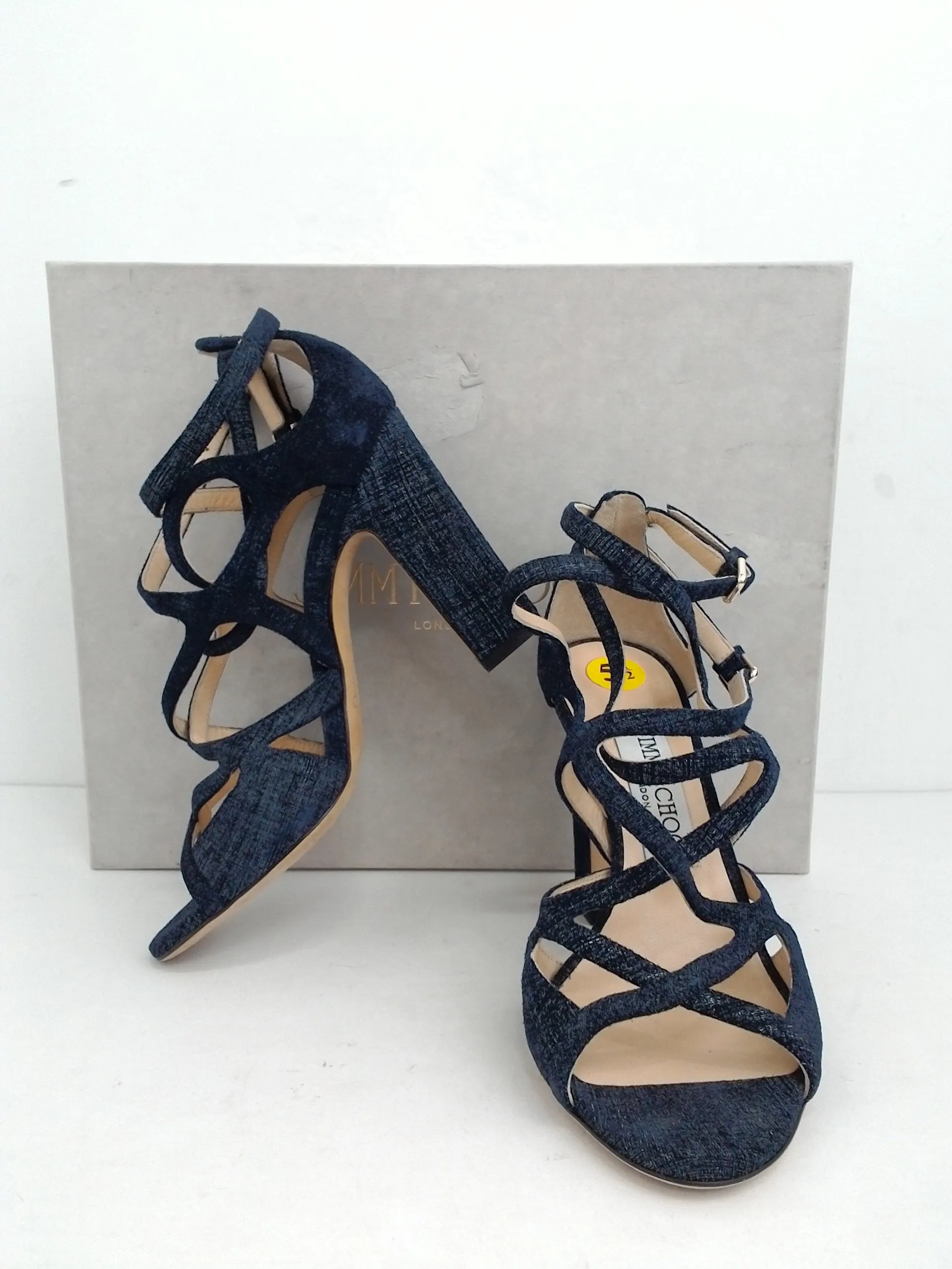 Jimmy Choo Women's Dillan Denim Light Indigo Heeled Sandal Size 35.5