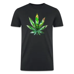 Kaleidoscope Green Leaf: Organic Tri-Blend Multicolor Cannabis Tee