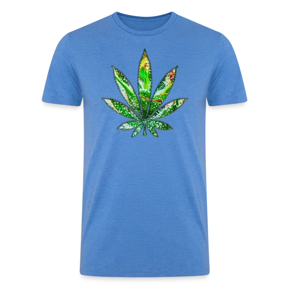 Kaleidoscope Green Leaf: Organic Tri-Blend Multicolor Cannabis Tee