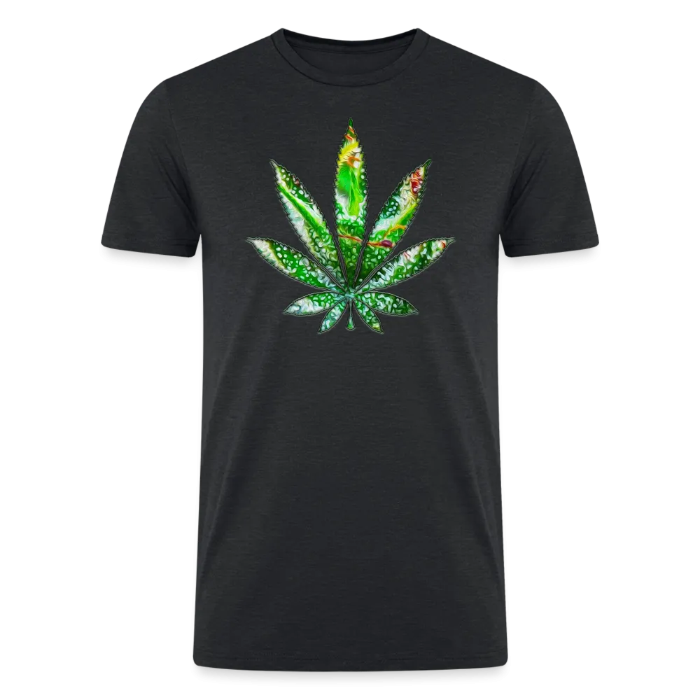 Kaleidoscope Green Leaf: Organic Tri-Blend Multicolor Cannabis Tee