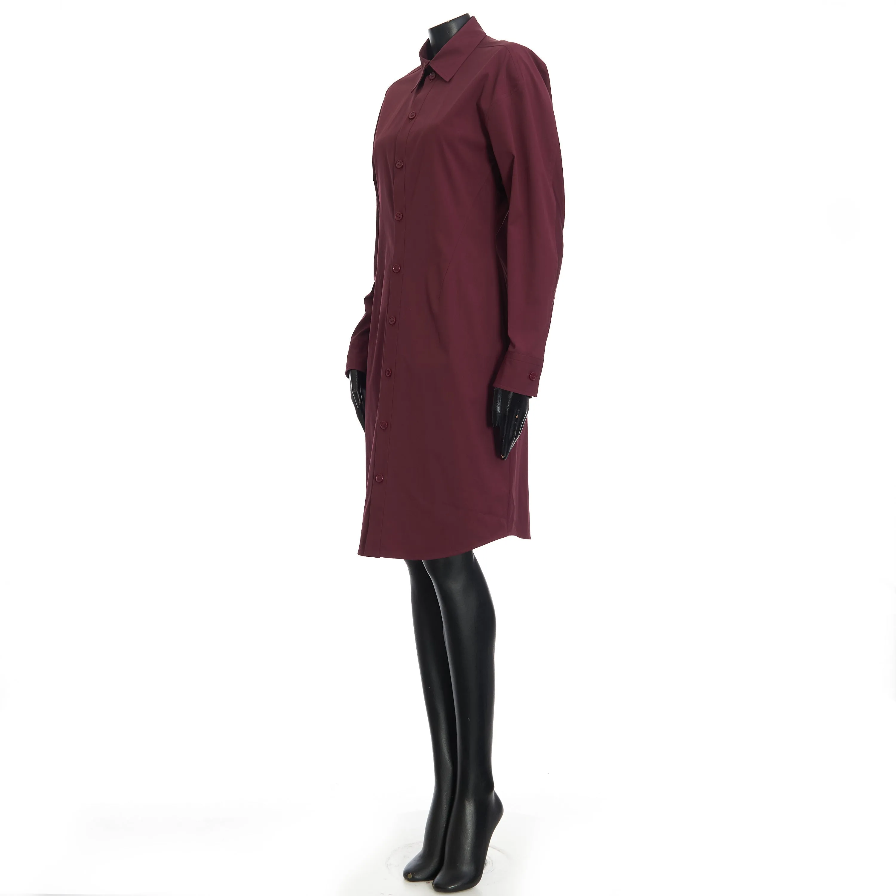 Long Sleeve Compact Stretch Poplin Dress In Bordeaux