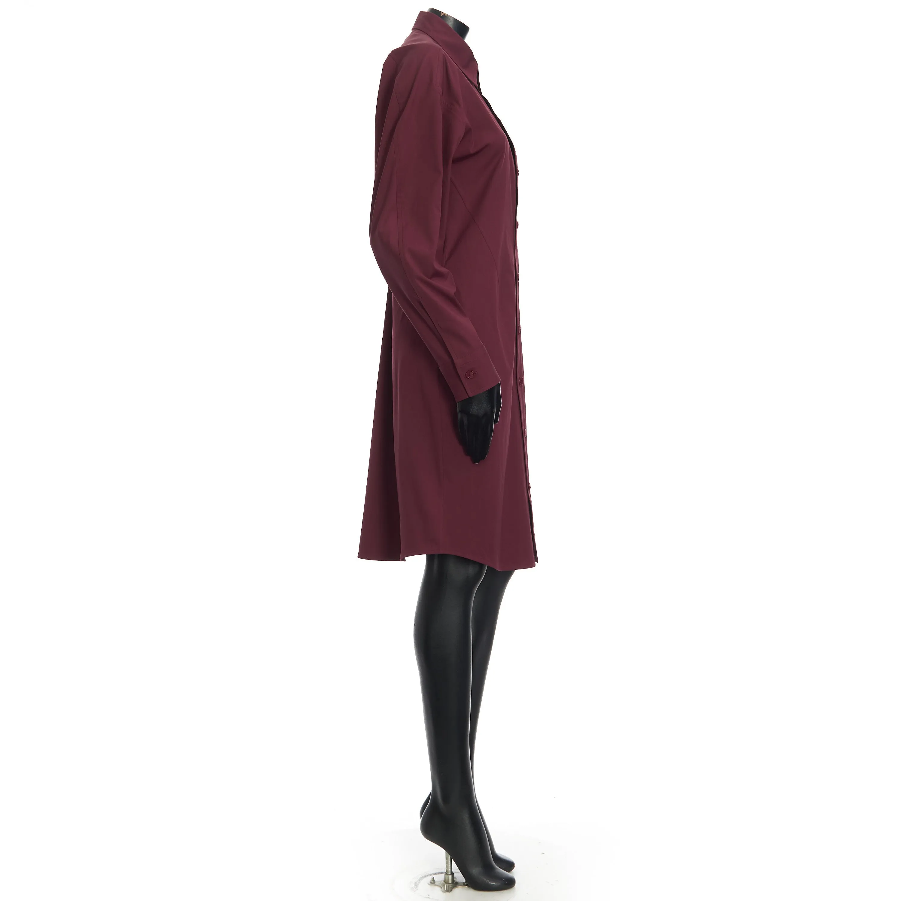 Long Sleeve Compact Stretch Poplin Dress In Bordeaux