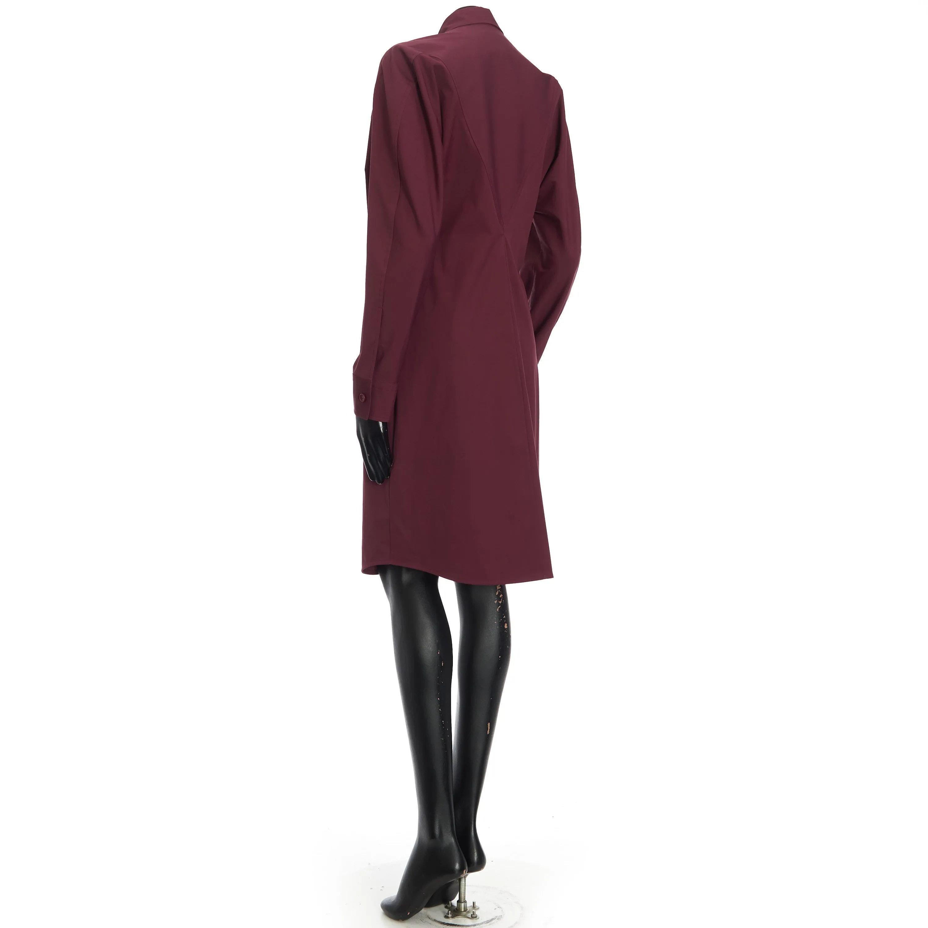 Long Sleeve Compact Stretch Poplin Dress In Bordeaux