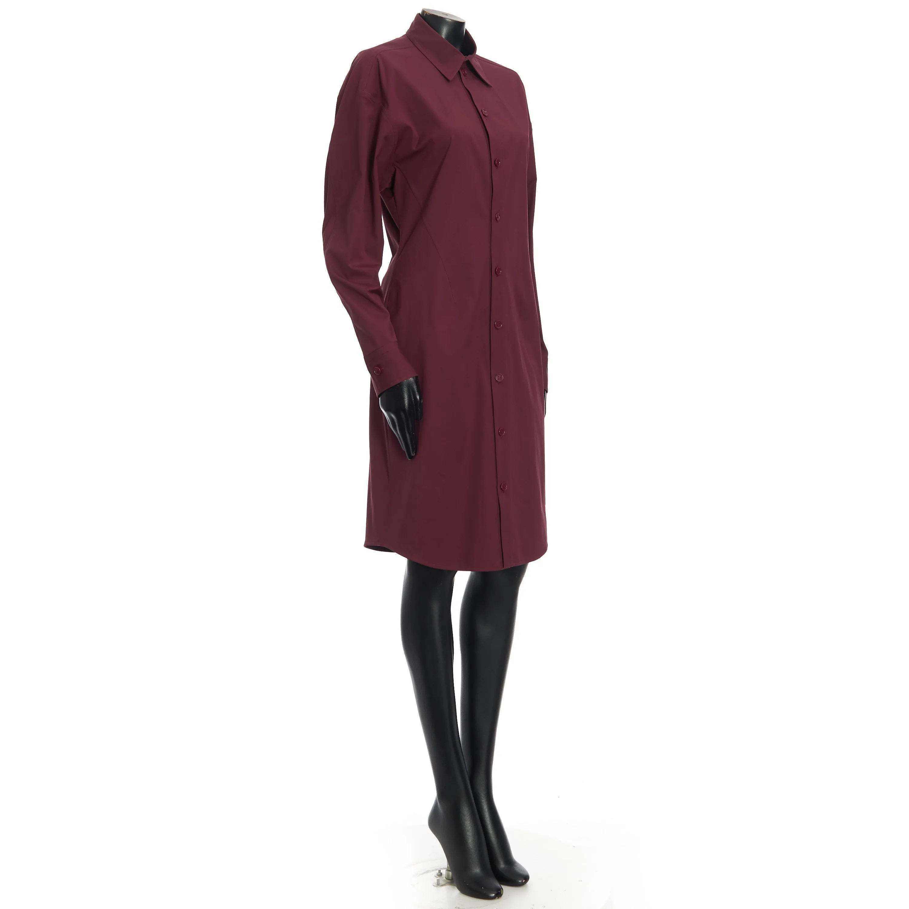 Long Sleeve Compact Stretch Poplin Dress In Bordeaux