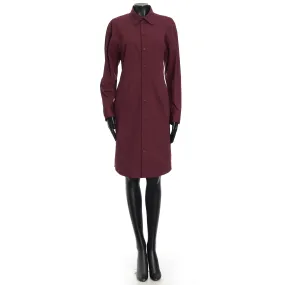 Long Sleeve Compact Stretch Poplin Dress In Bordeaux