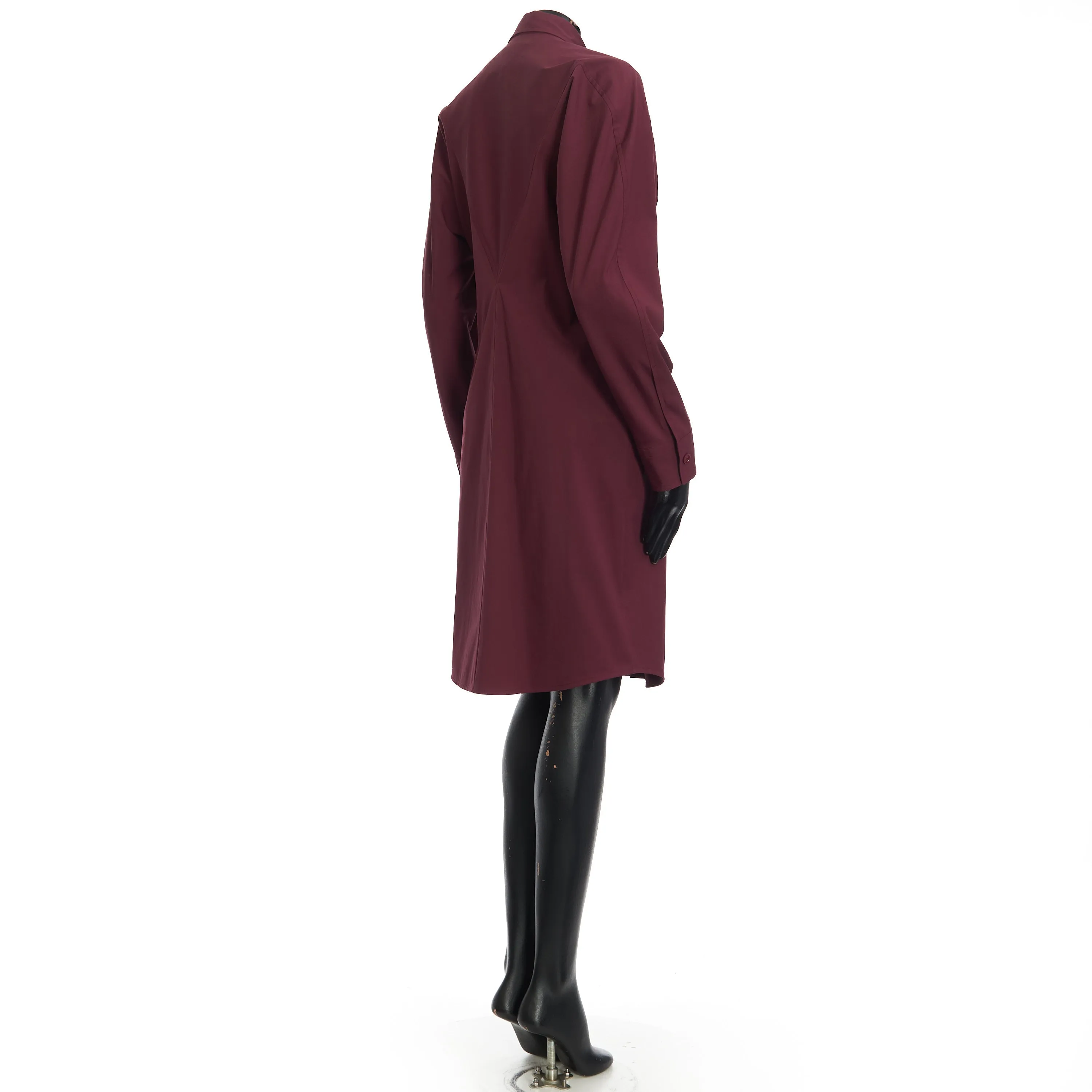 Long Sleeve Compact Stretch Poplin Dress In Bordeaux