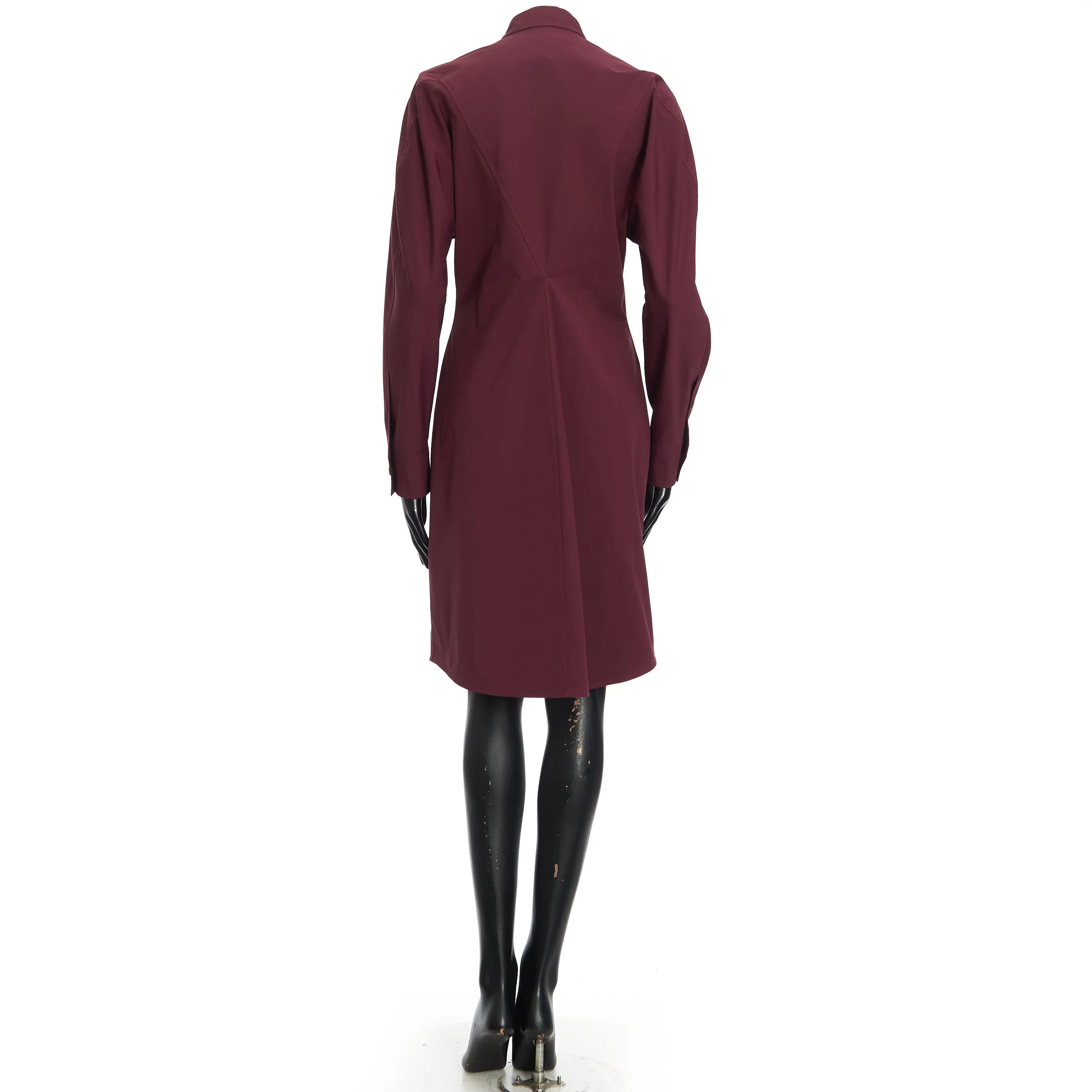 Long Sleeve Compact Stretch Poplin Dress In Bordeaux