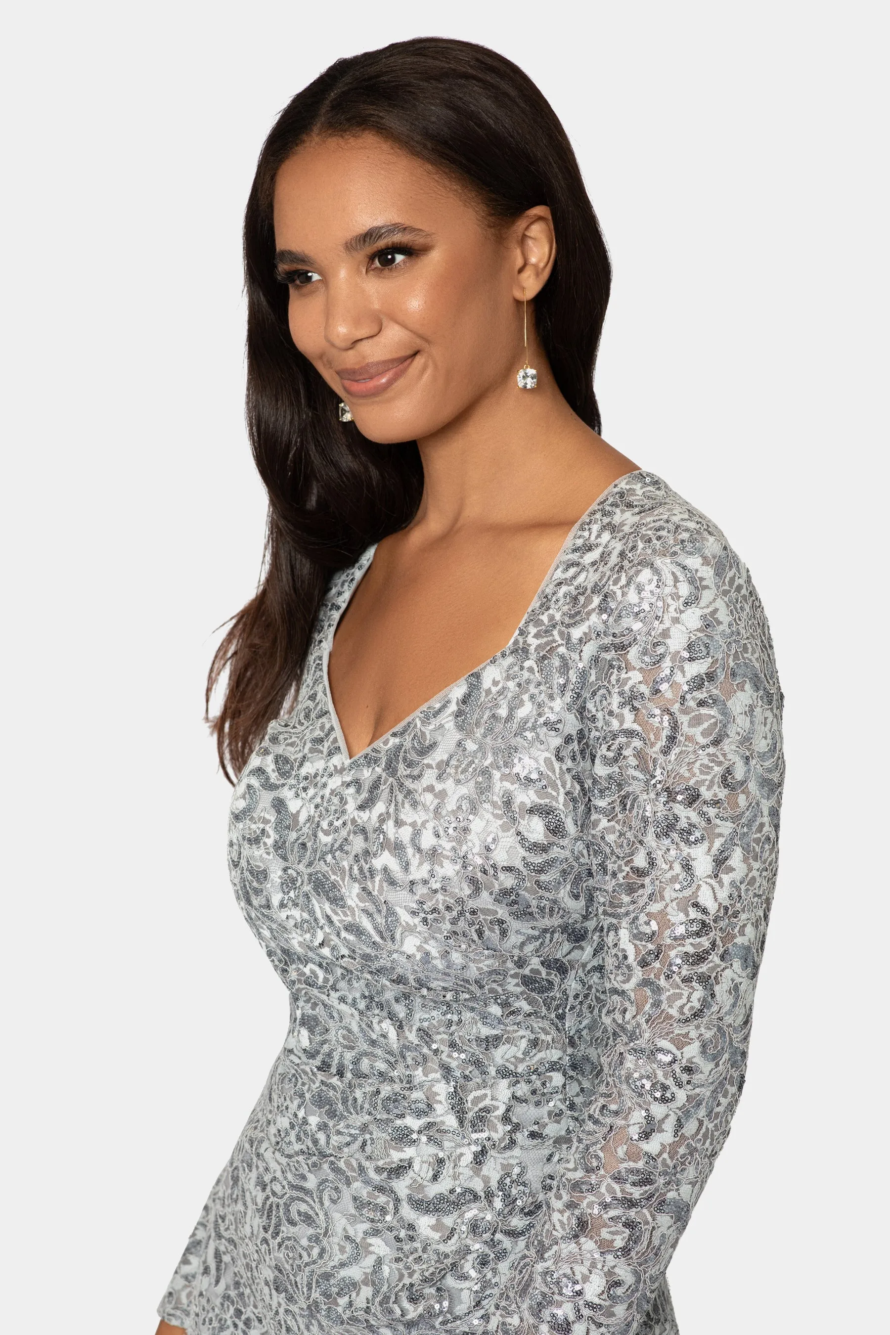 Long Sleeve Sequin Lace Gown