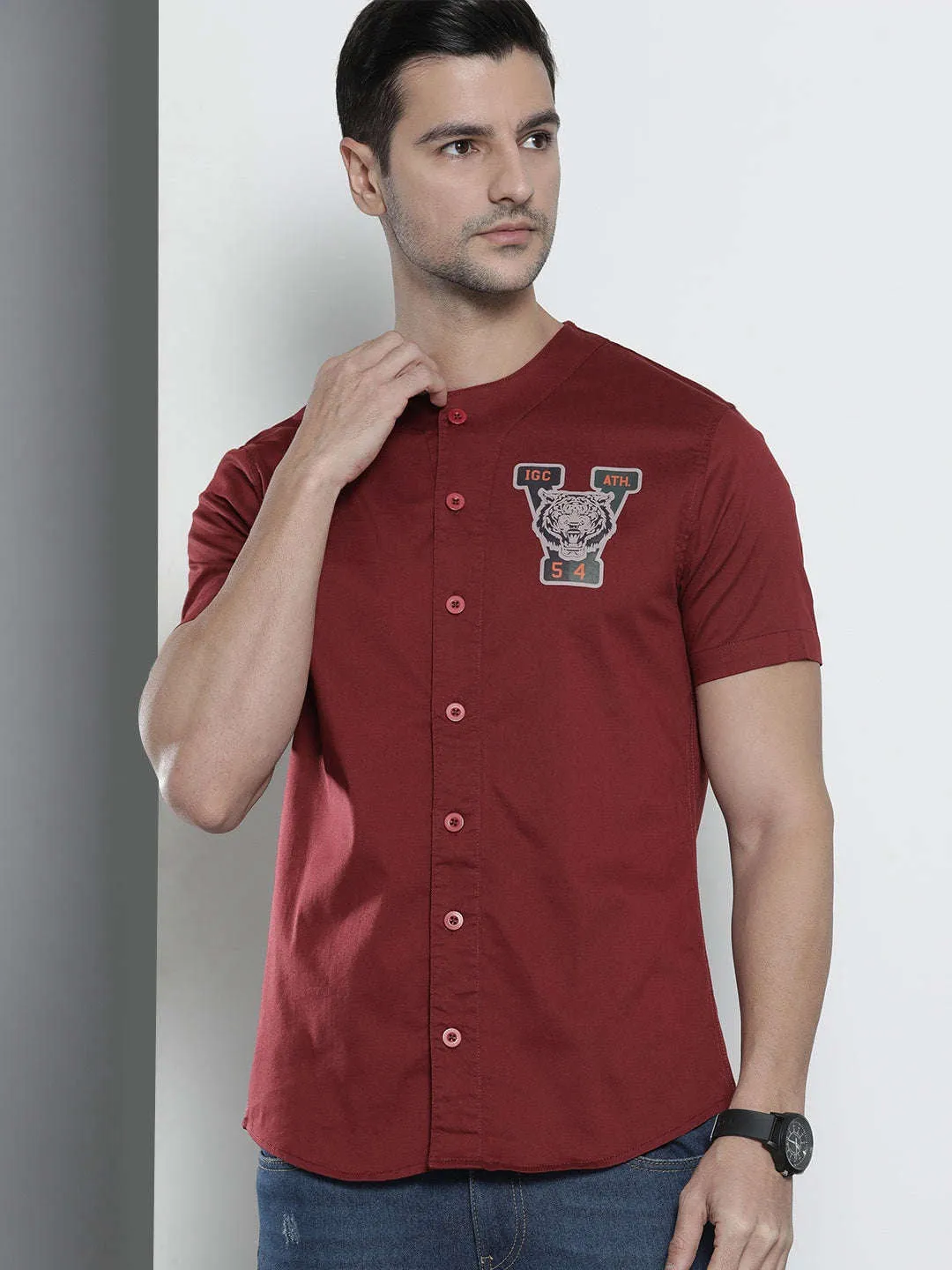 Men Baseball Collar Shirt