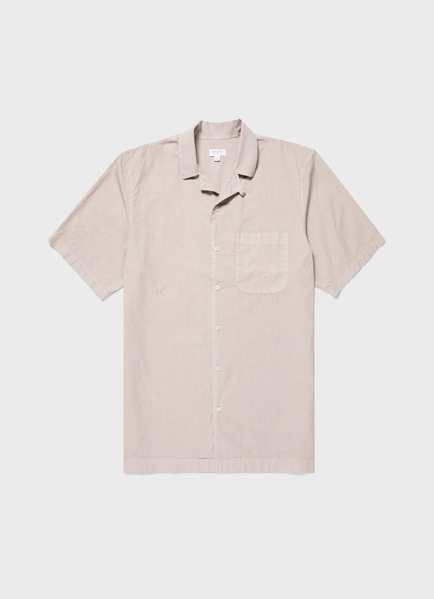 Men's Seersucker Camp Collar Shirt in Light Sand