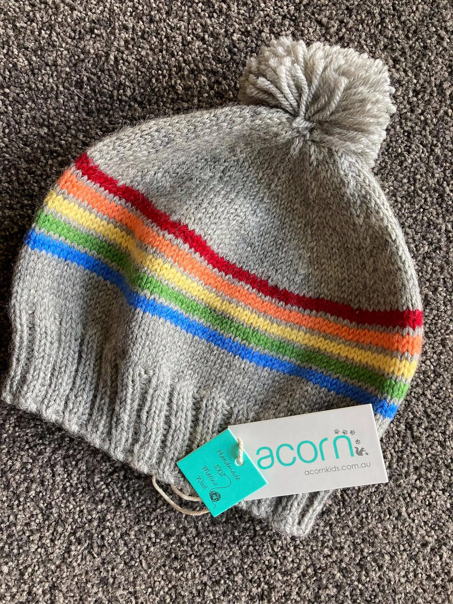 Merino Rainbow Beanie - Grey (3-6 months)