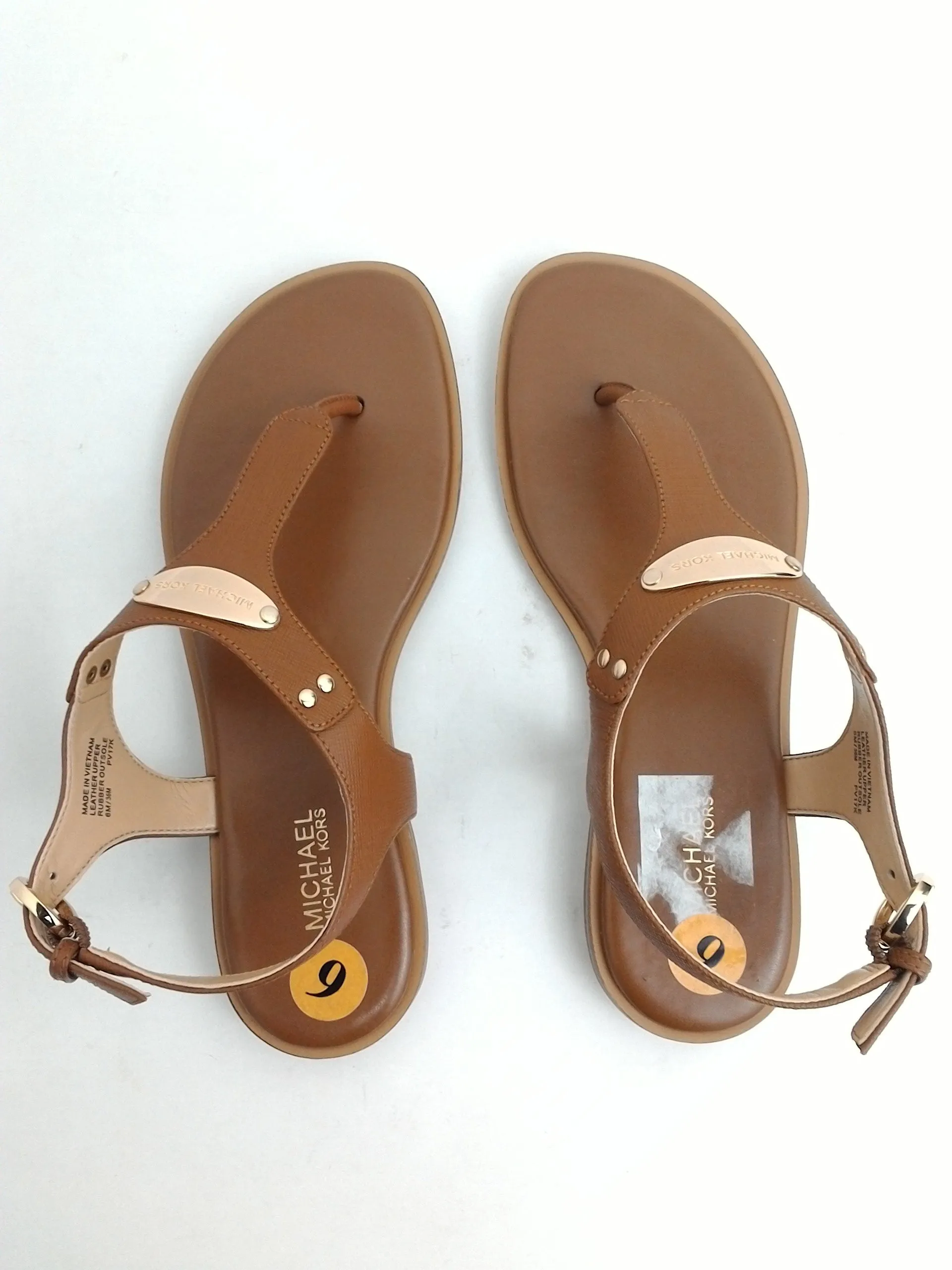 Michael Kors Women's Brown Leather Plate Thong Sandal Size 6 M