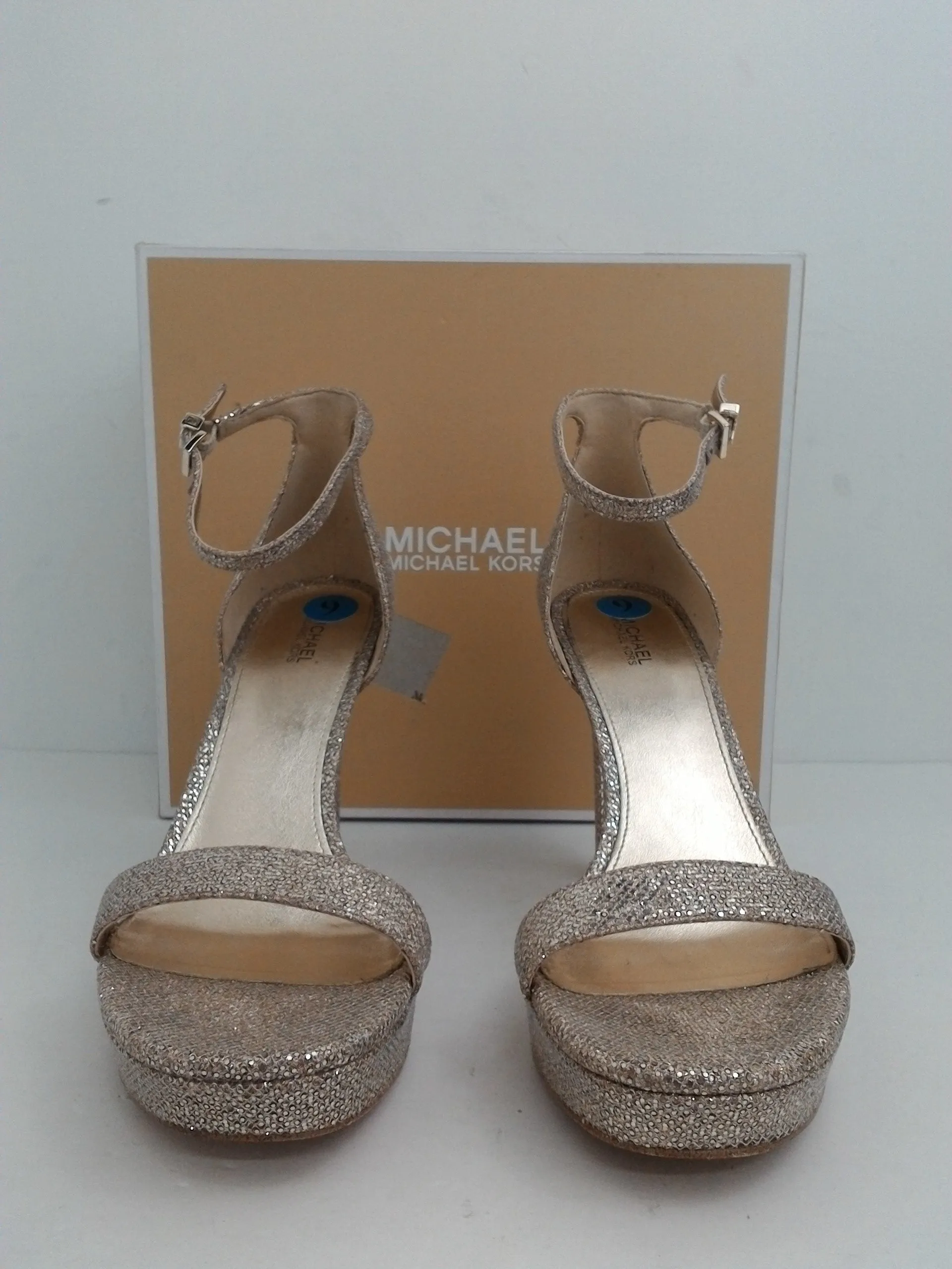 Michael Kors Women's Margot Platform Glitter Silver Sand Size 9 M