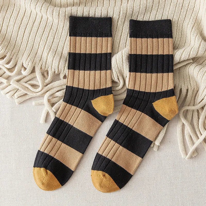 Mid-Calf Autumn Winter Retro Striped Sports Color Matching Cotton Leisure Long Socks