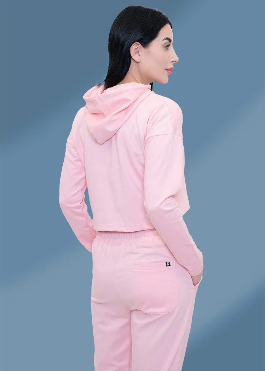 Millenial Pink Cropped Hoodie Co ord Set For Women | Pronk