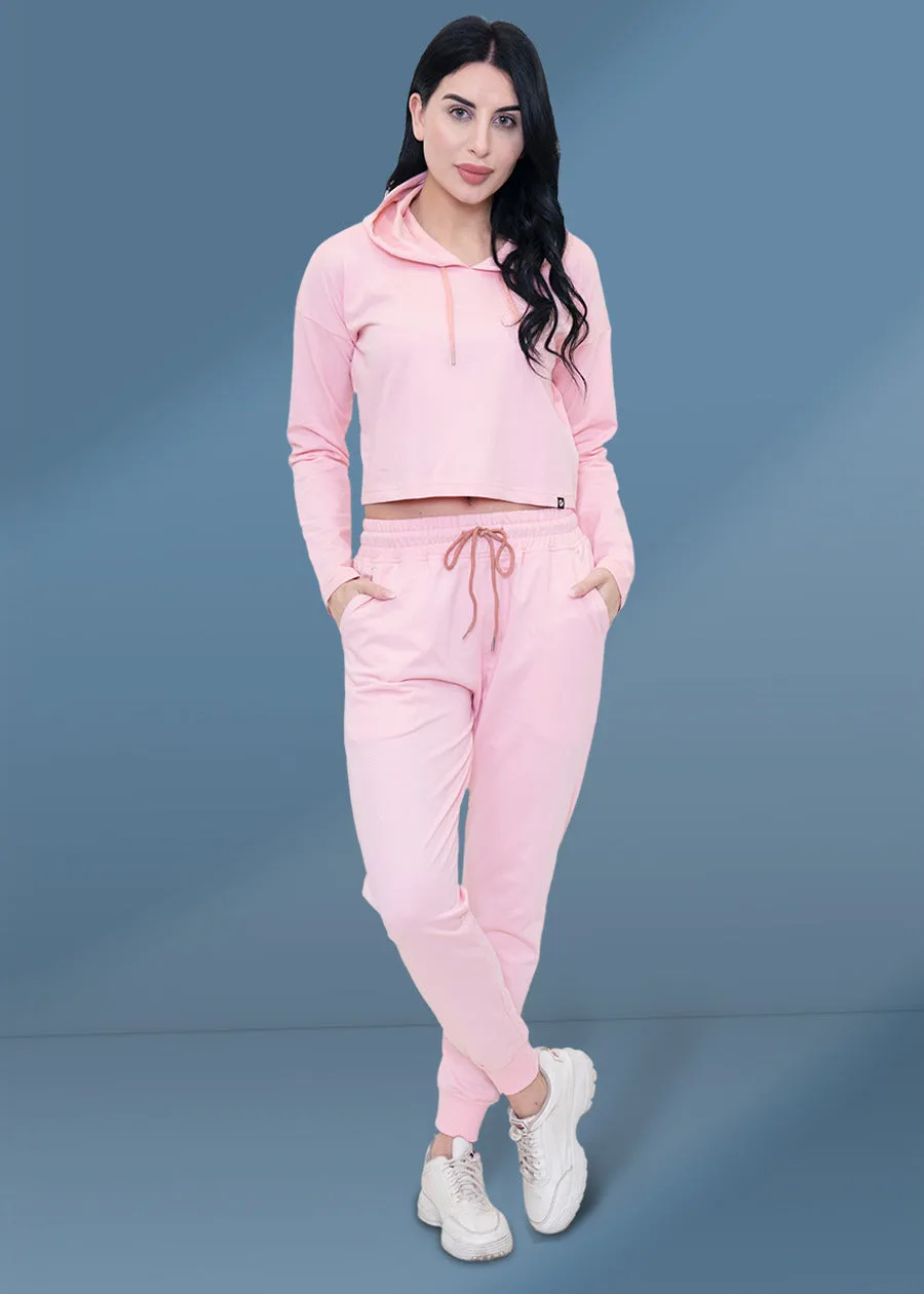 Millenial Pink Cropped Hoodie Co ord Set For Women | Pronk