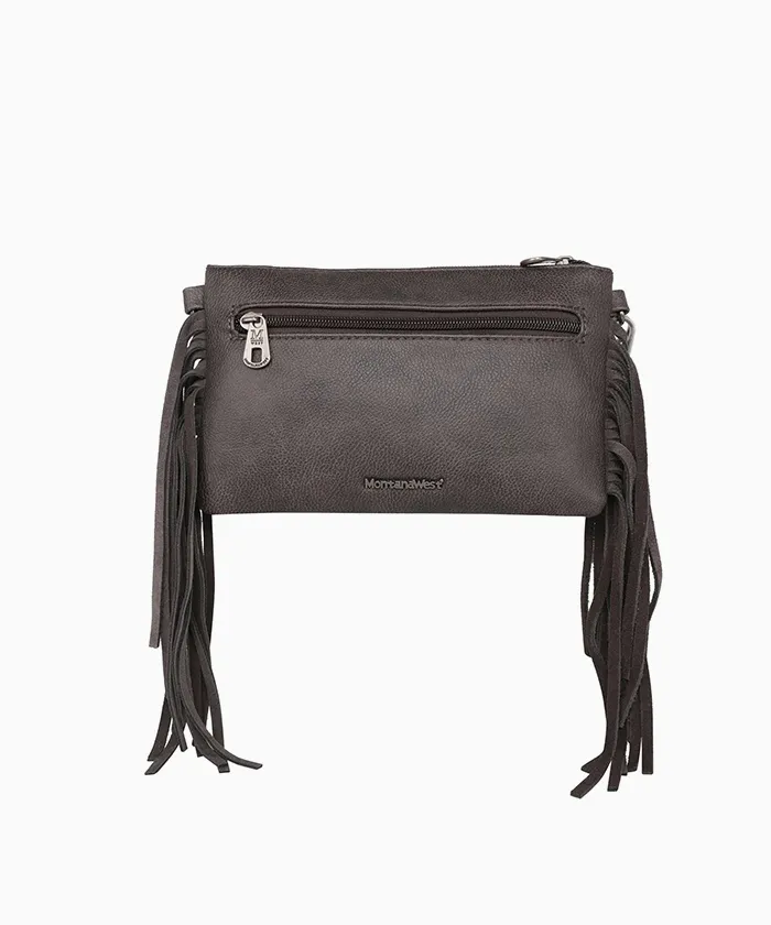 Montana West Floral Embossed Fringe Crossbody Clutch