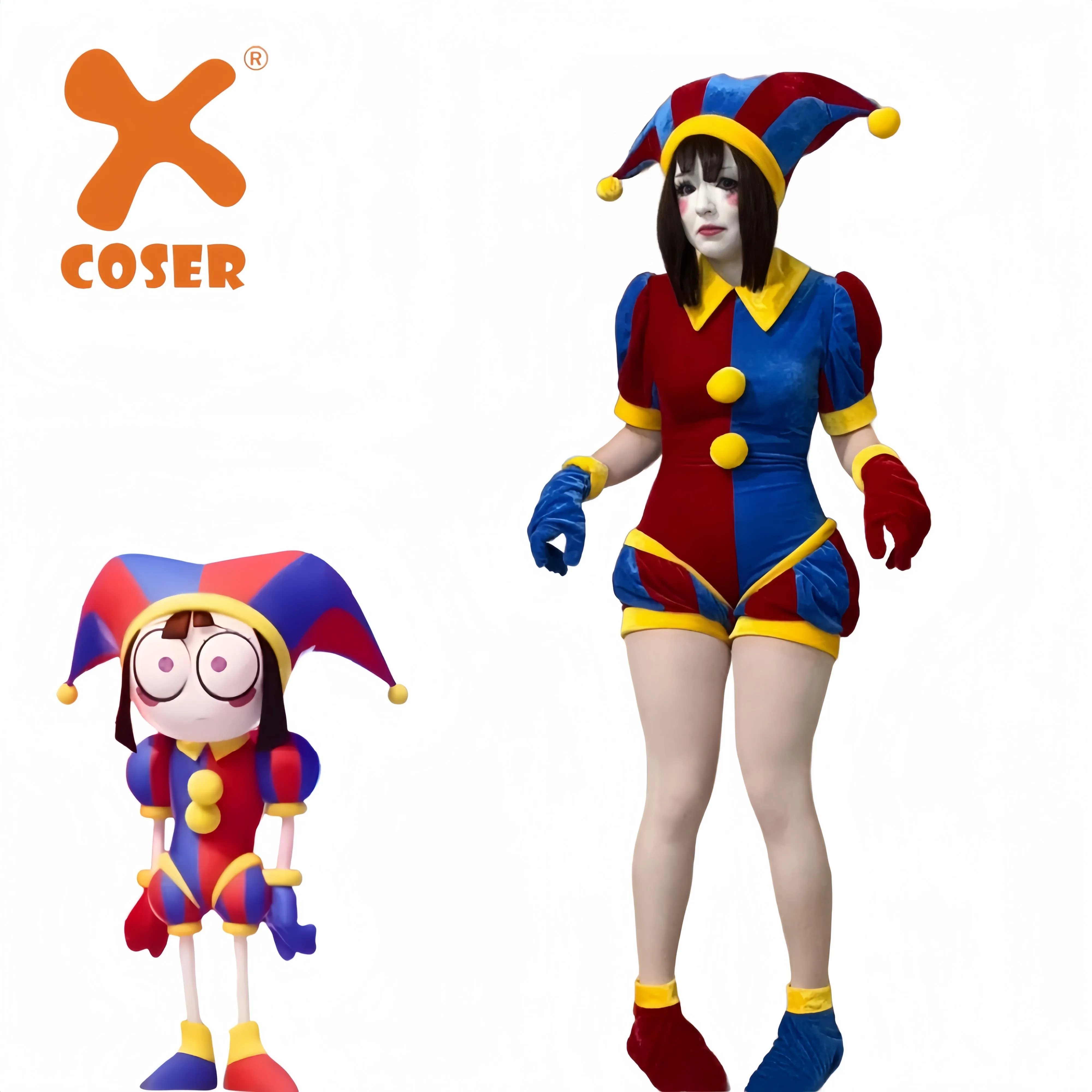 【New Arriva】Xcoser The Amazing Digital Circus Pomni Cosplay Costume Hat Glove Full Set Adult