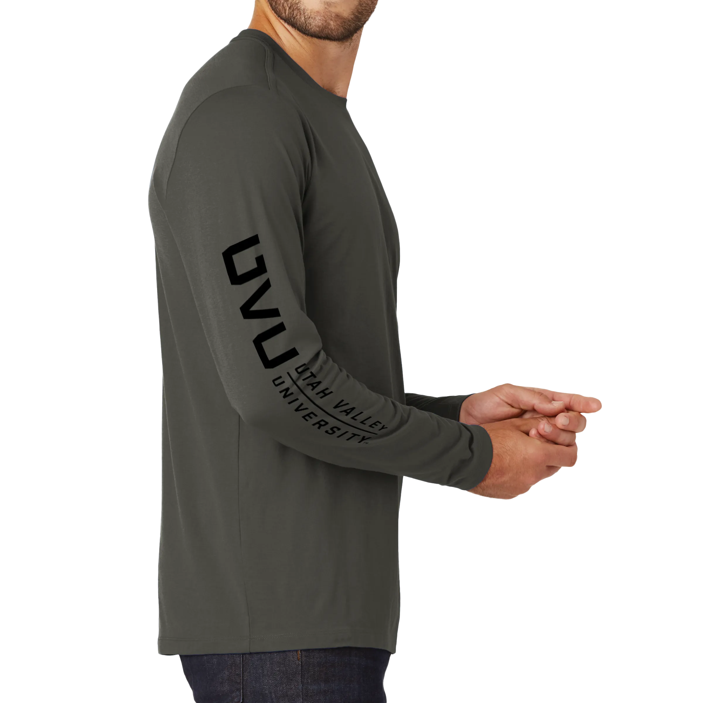 New Era Heritage Blend Long Sleeve Crew Tee- UVU Mono and Horizontal