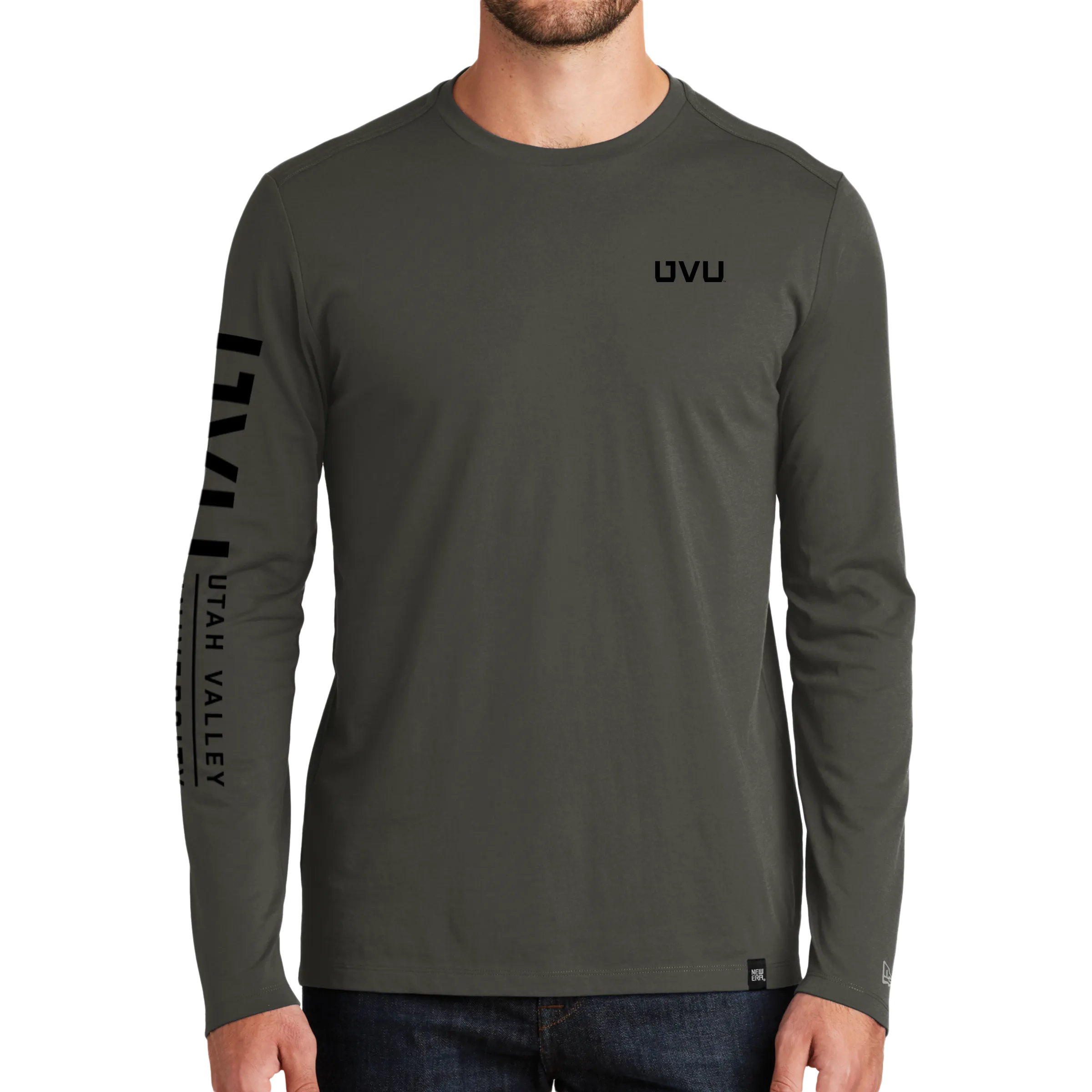 New Era Heritage Blend Long Sleeve Crew Tee- UVU Mono and Horizontal