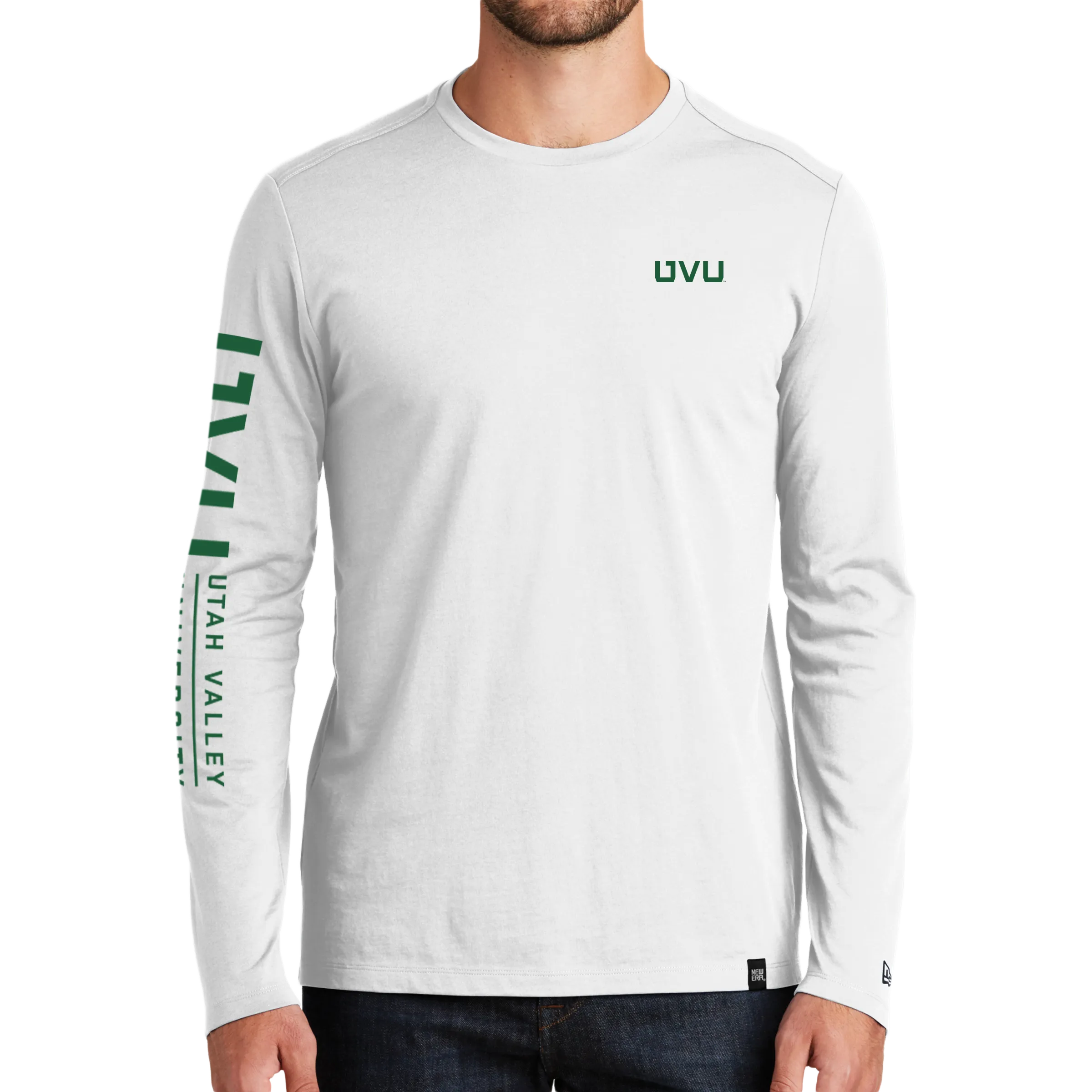 New Era Heritage Blend Long Sleeve Crew Tee- UVU Mono and Horizontal