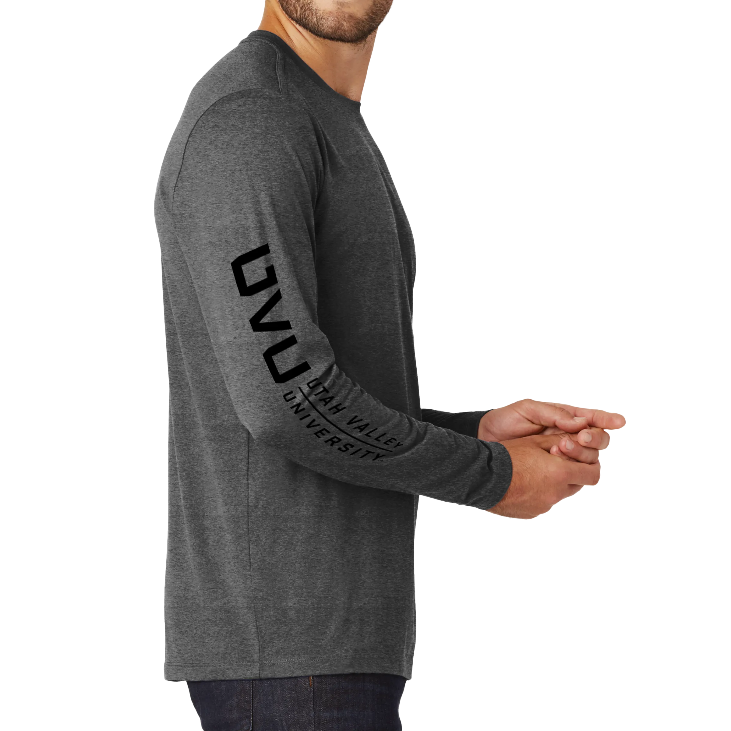 New Era Heritage Blend Long Sleeve Crew Tee- UVU Mono and Horizontal