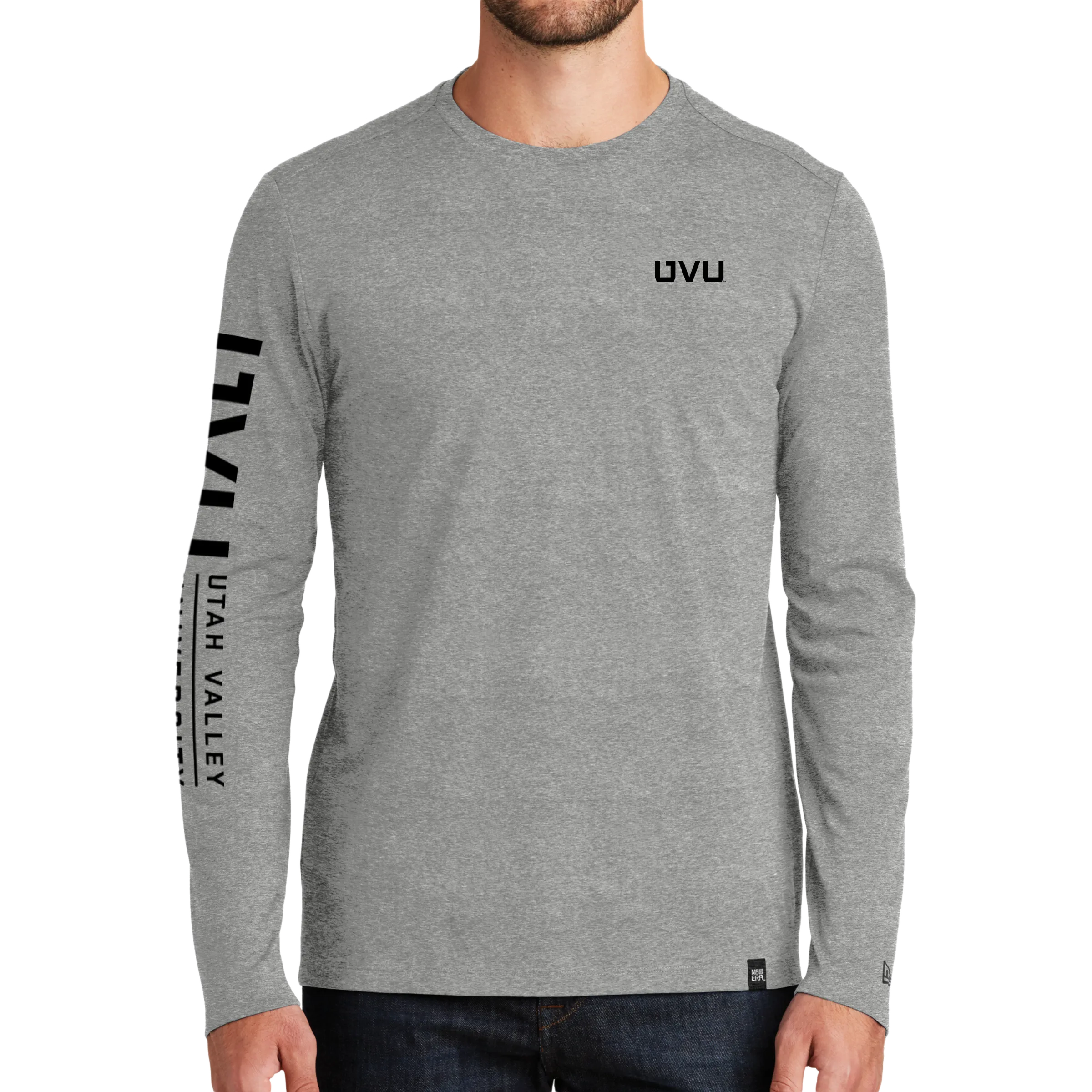 New Era Heritage Blend Long Sleeve Crew Tee- UVU Mono and Horizontal