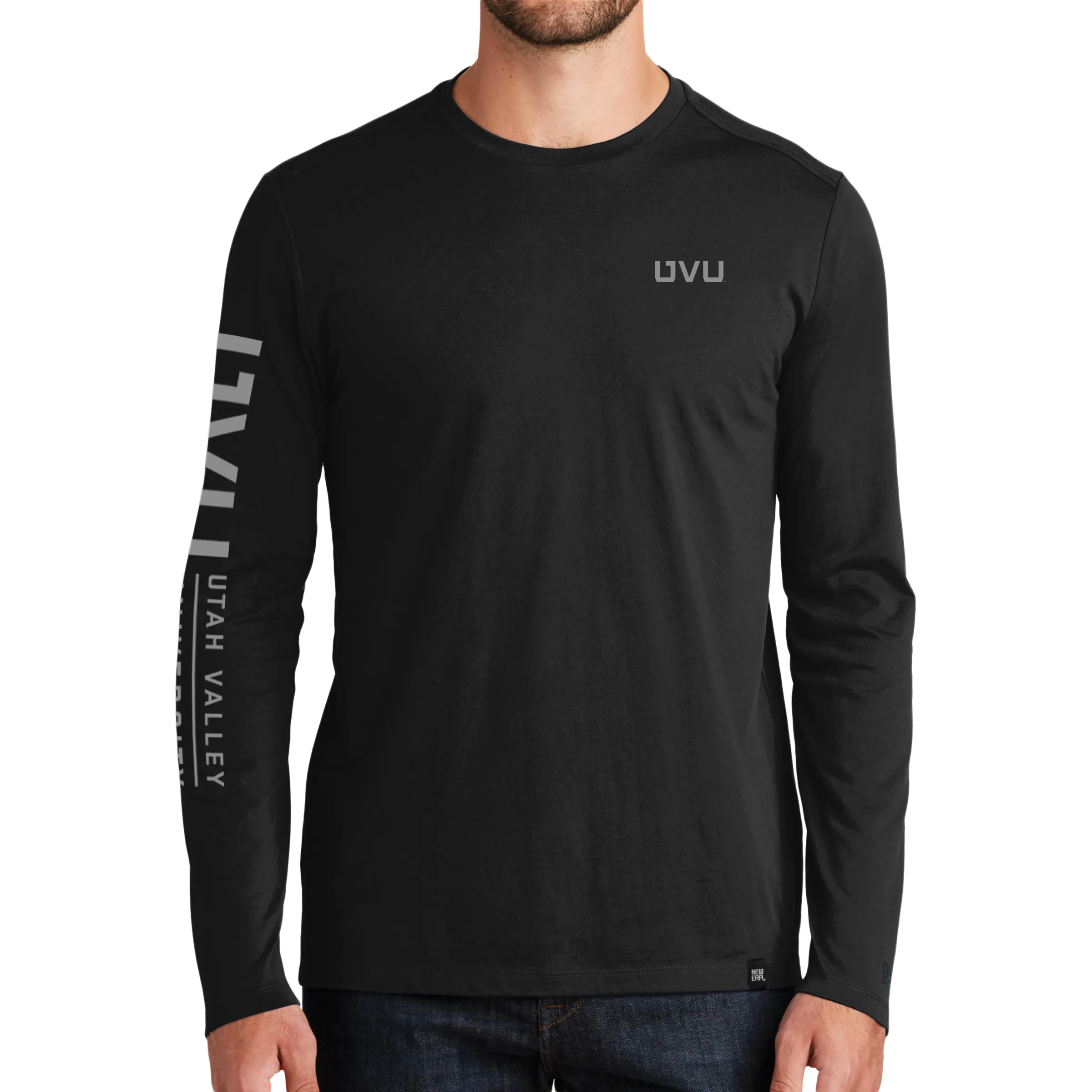 New Era Heritage Blend Long Sleeve Crew Tee- UVU Mono and Horizontal