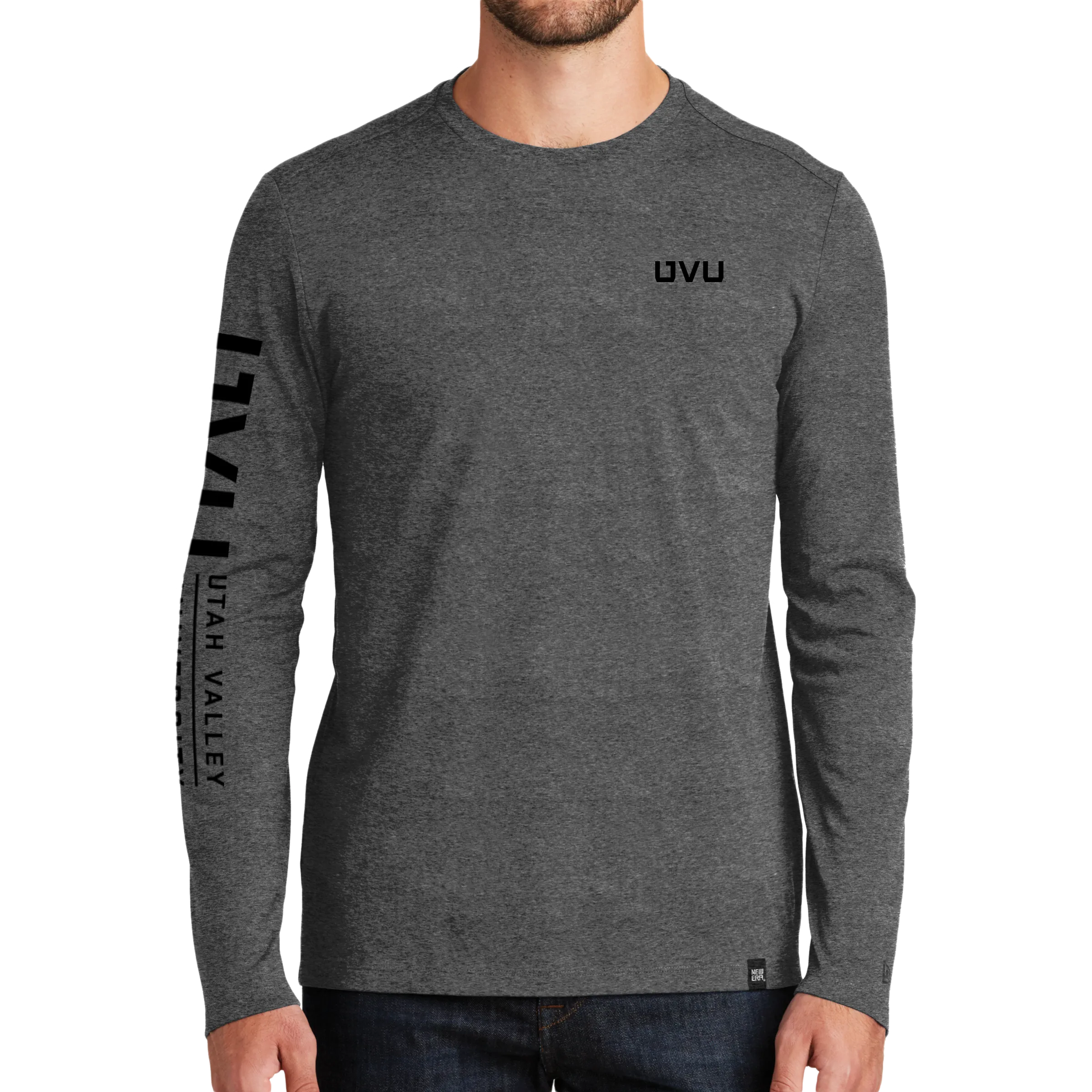 New Era Heritage Blend Long Sleeve Crew Tee- UVU Mono and Horizontal