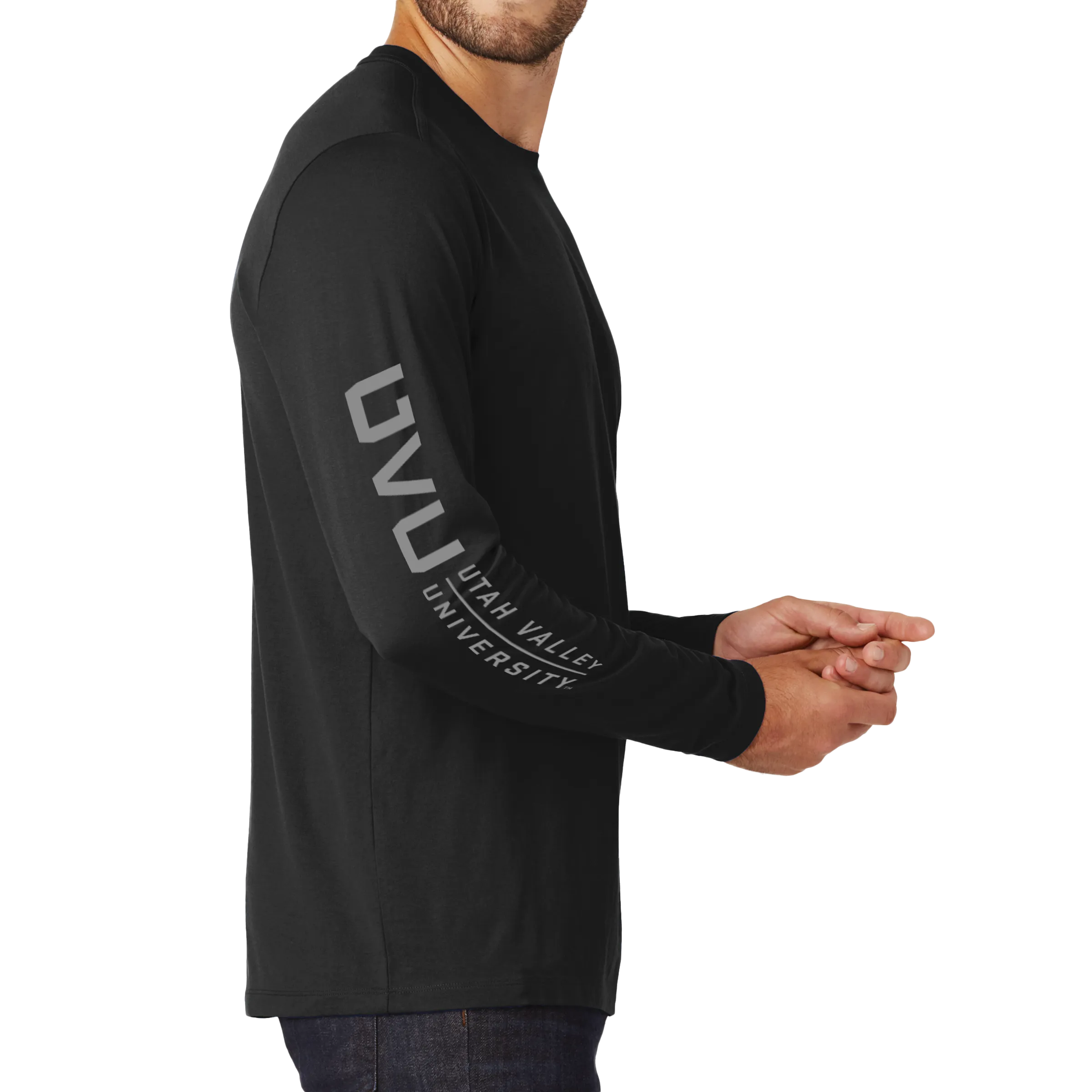 New Era Heritage Blend Long Sleeve Crew Tee- UVU Mono and Horizontal