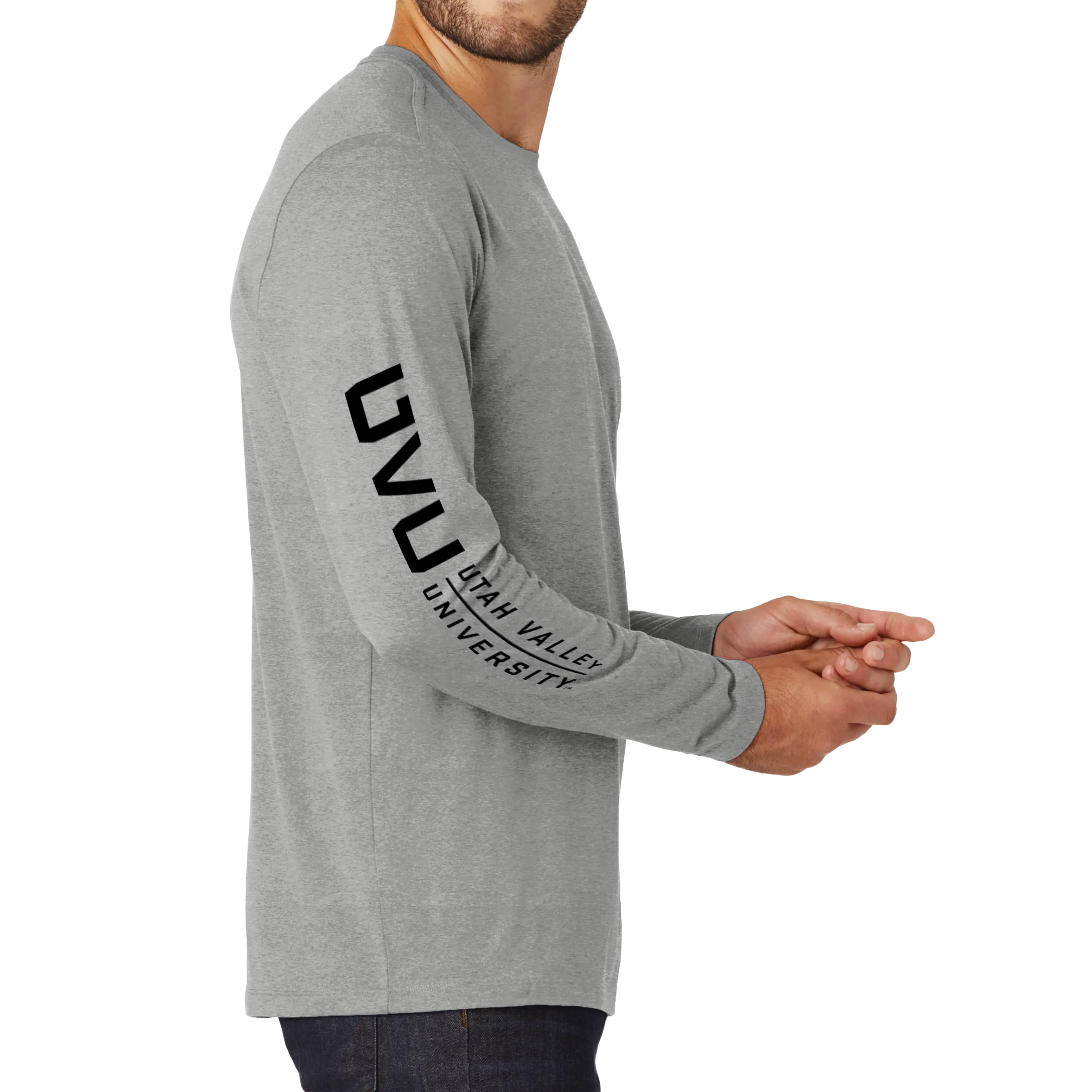 New Era Heritage Blend Long Sleeve Crew Tee- UVU Mono and Horizontal