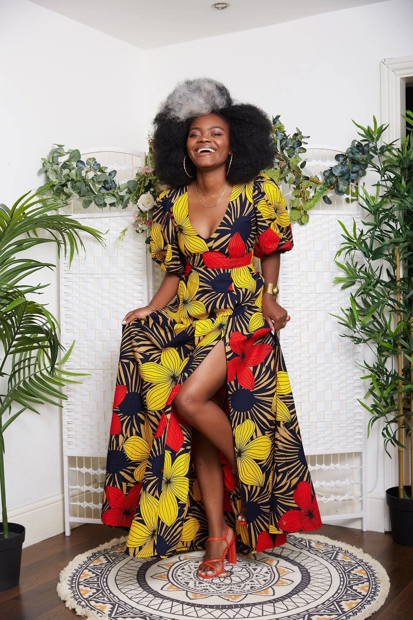 New In African Print Maxi Dress with Puff Sleeves- Imman