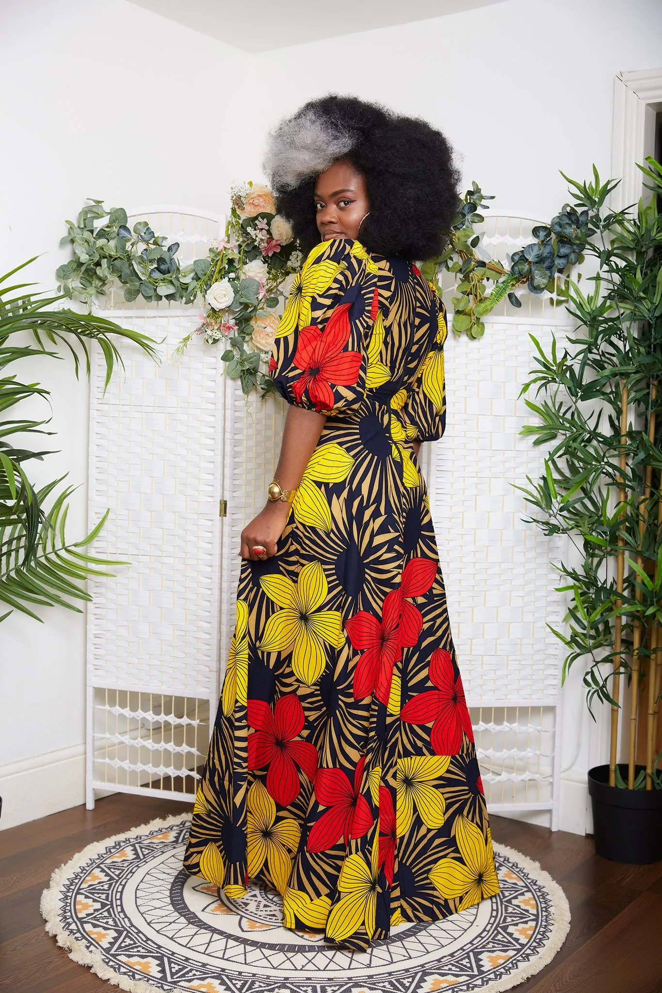 New In African Print Maxi Dress with Puff Sleeves- Imman