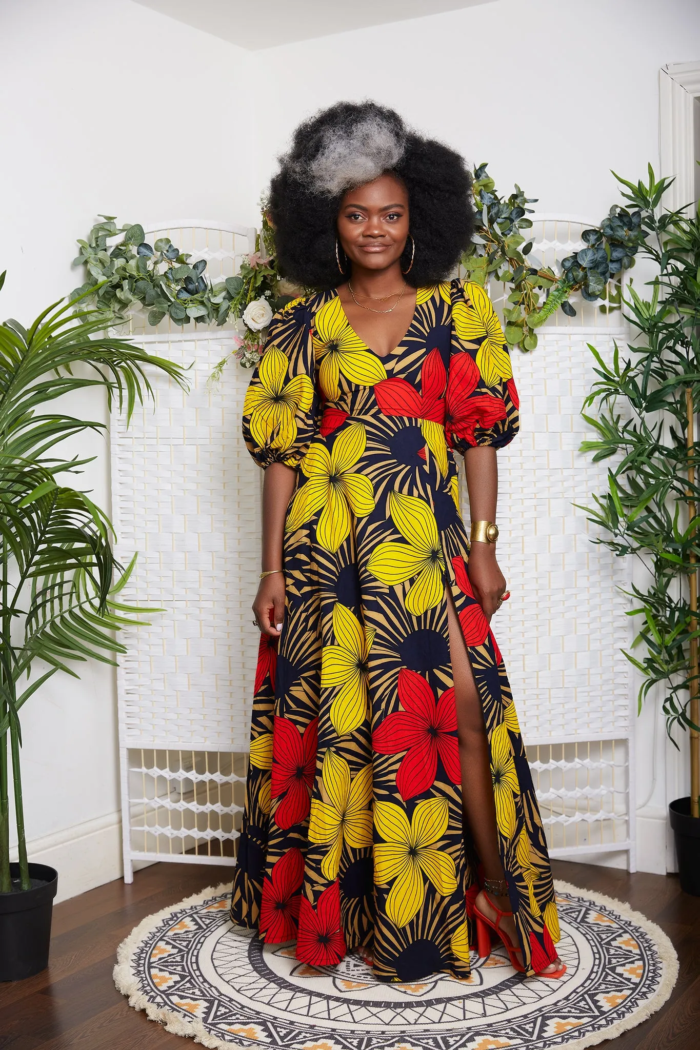 New In African Print Maxi Dress with Puff Sleeves- Imman