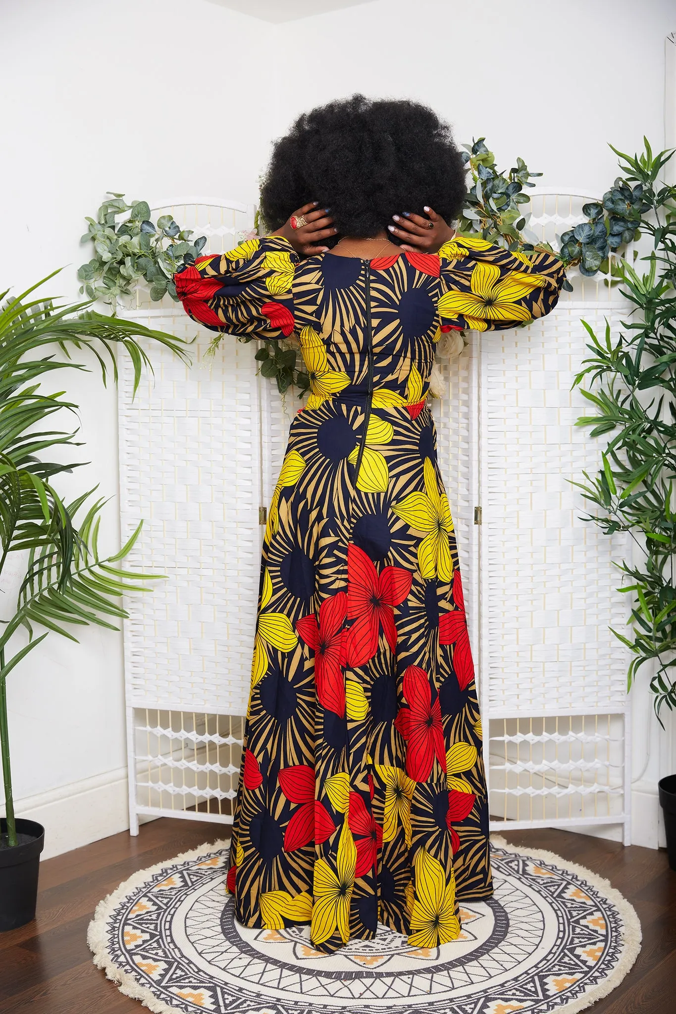 New In African Print Maxi Dress with Puff Sleeves- Imman