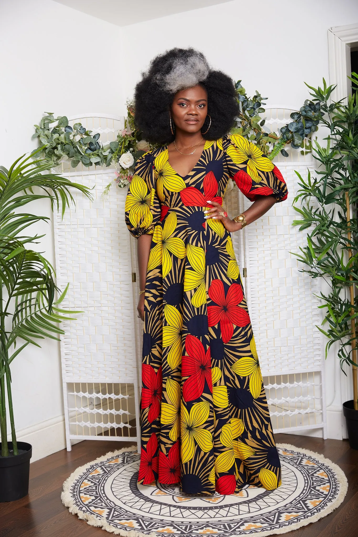 New In African Print Maxi Dress with Puff Sleeves- Imman