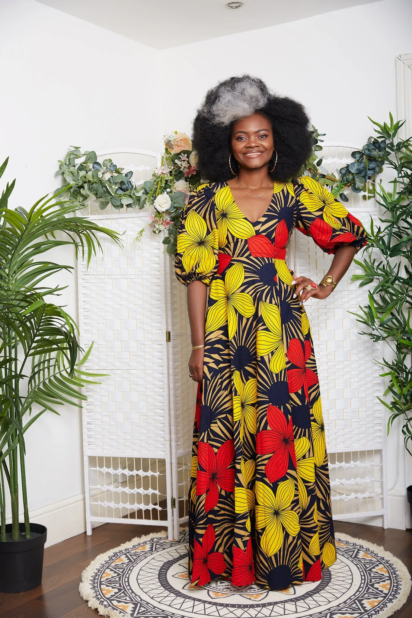 New In African Print Maxi Dress with Puff Sleeves- Imman