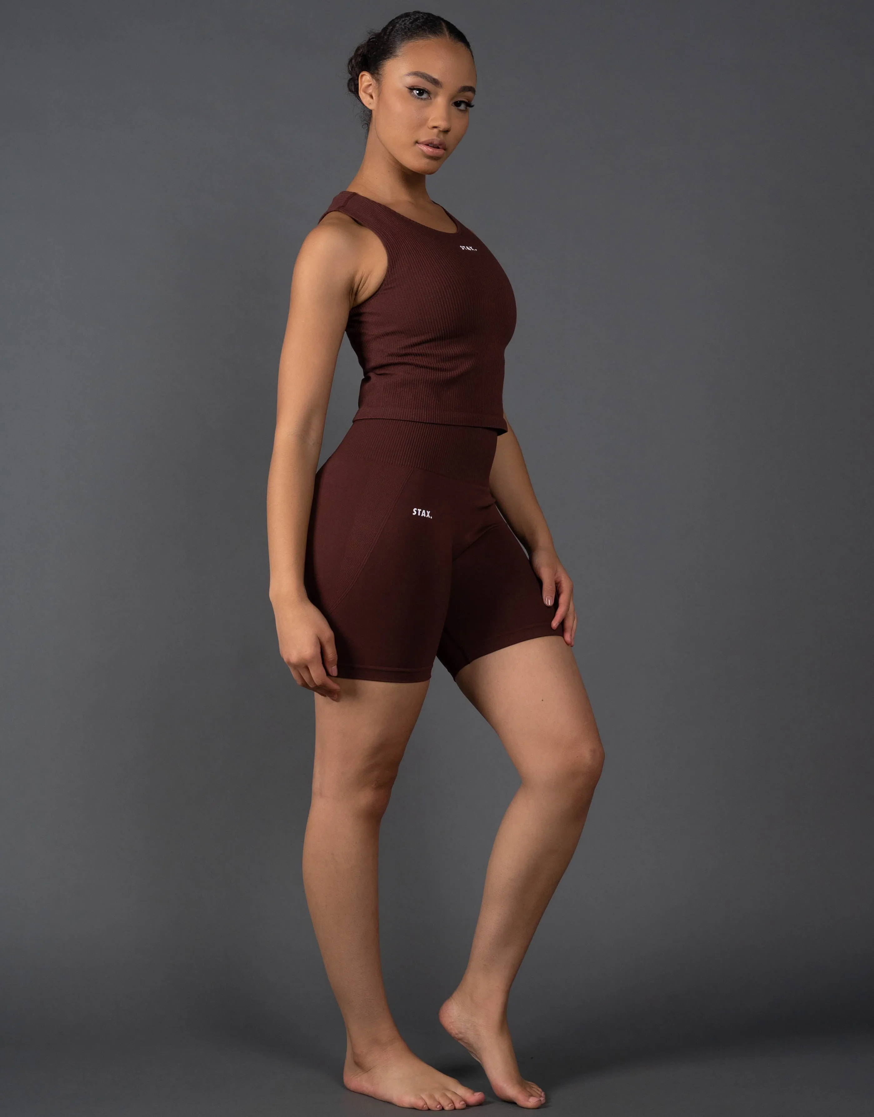 Premium Seamless Cropped Singlet Lounge V5.1 - Umber