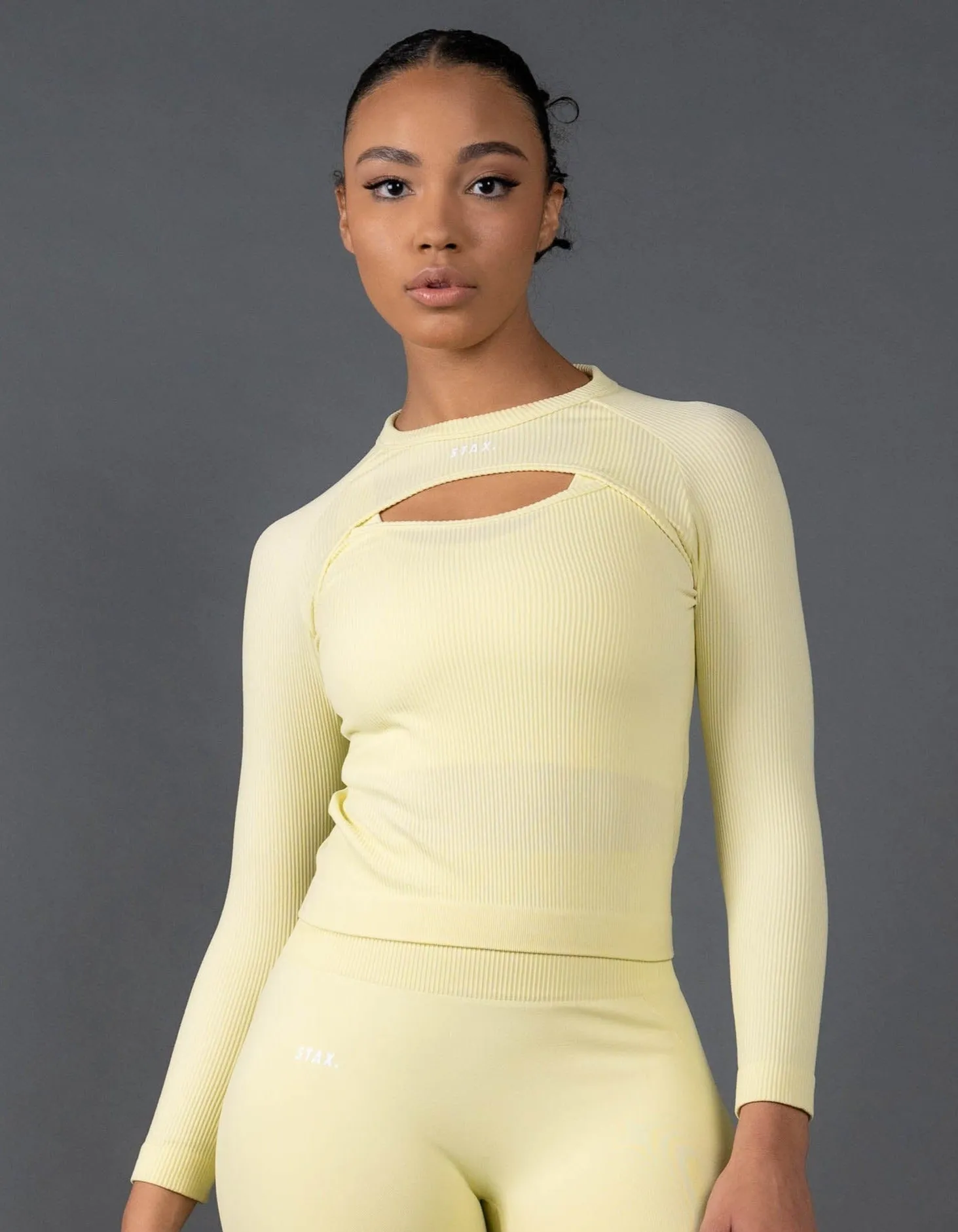 Premium Seamless Cut Out Long Sleeve Lounge V5.1 - Lemon