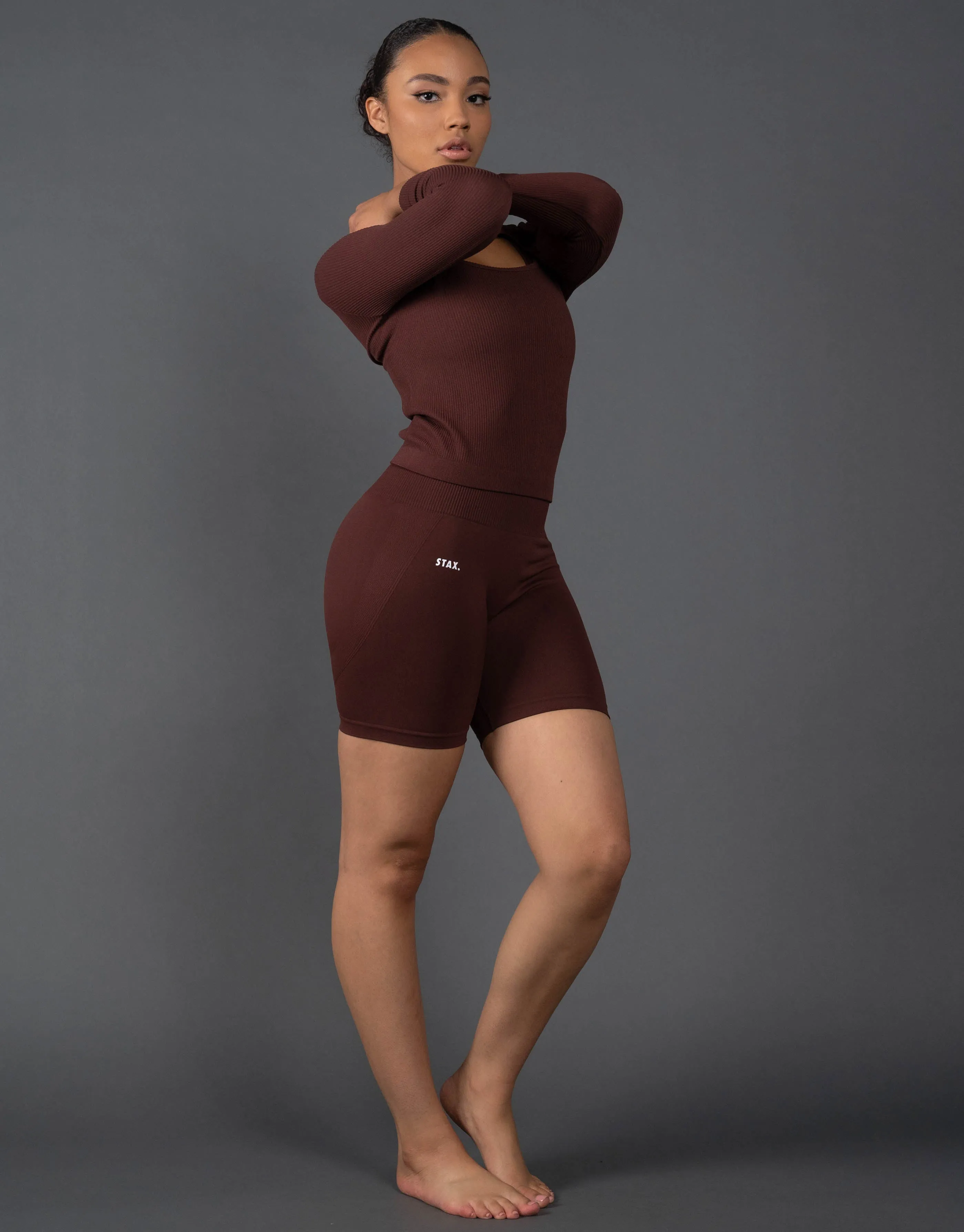 Premium Seamless Cut Out Long Sleeve Lounge V5.1 - Umber