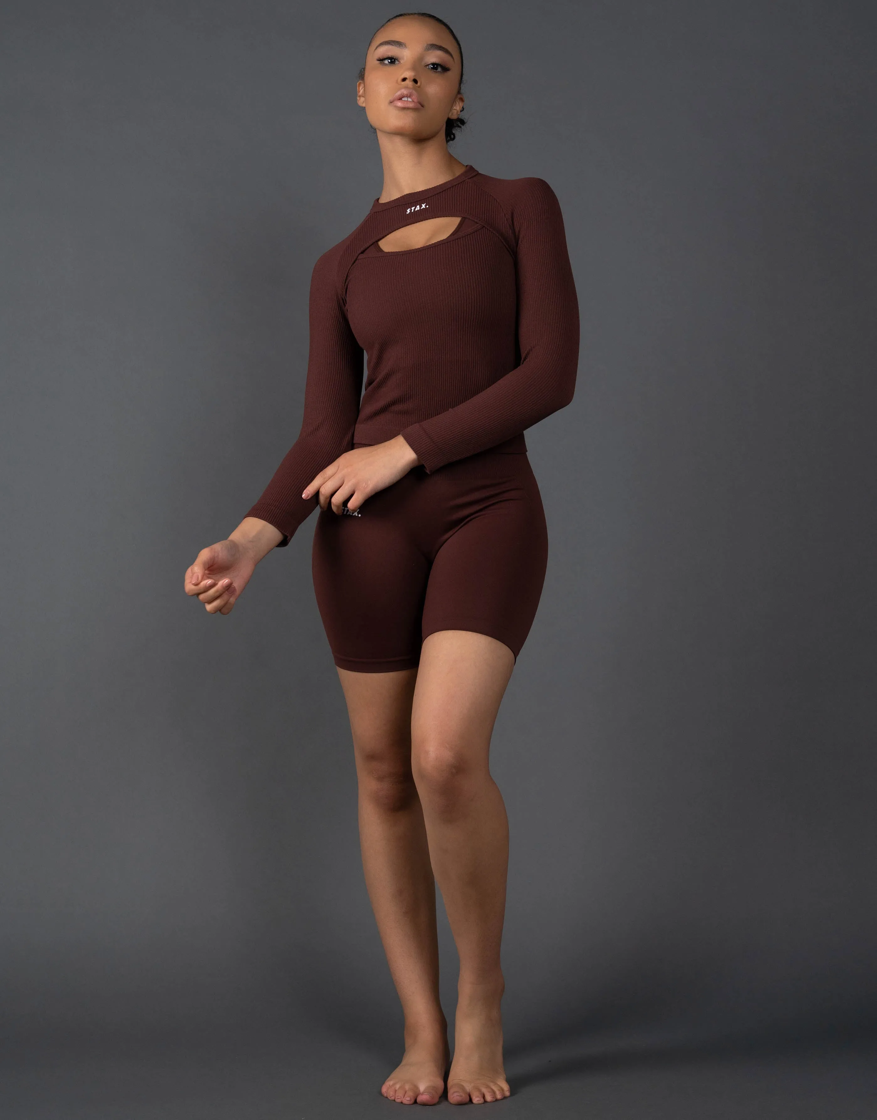 Premium Seamless Cut Out Long Sleeve Lounge V5.1 - Umber