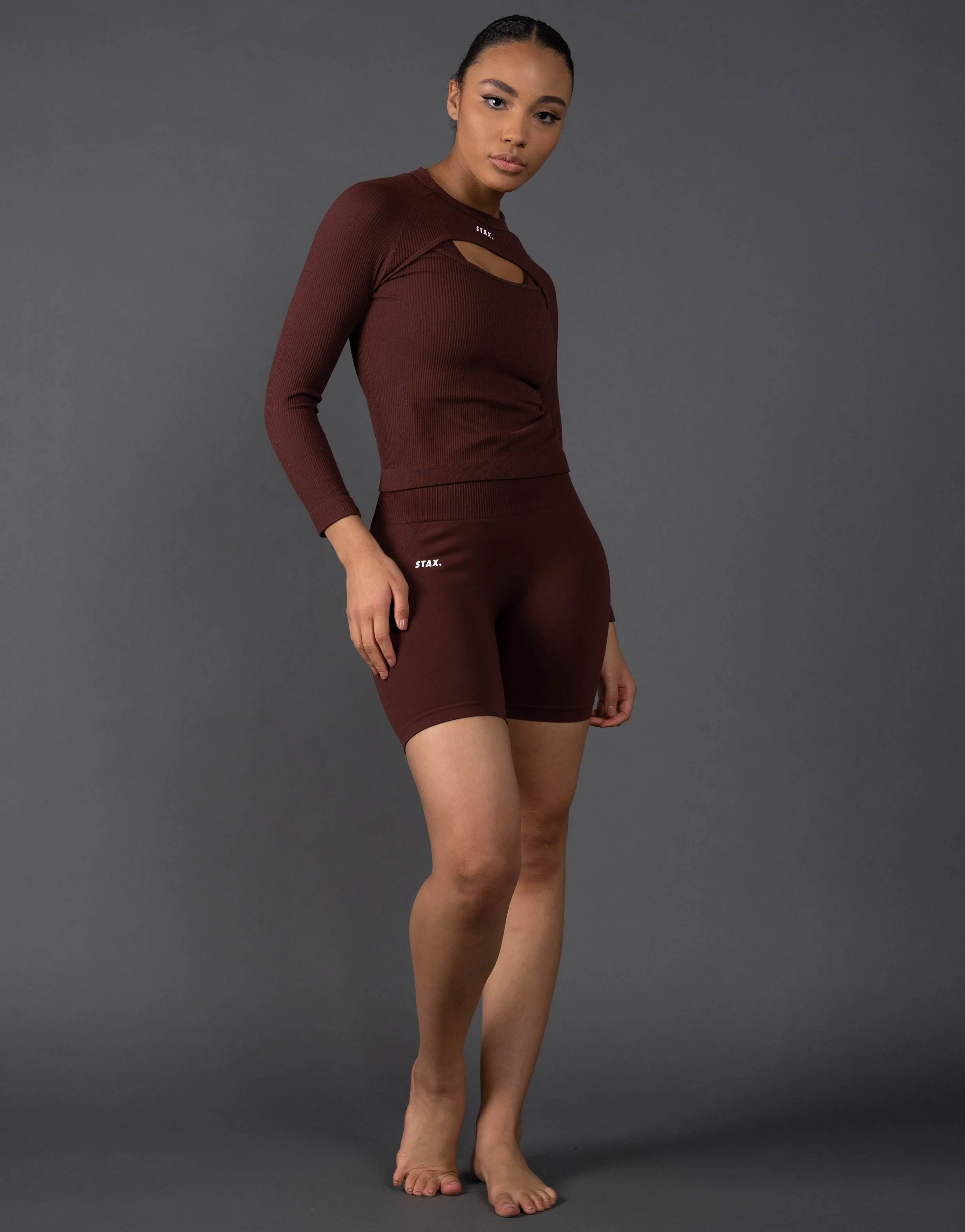 Premium Seamless Cut Out Long Sleeve Lounge V5.1 - Umber