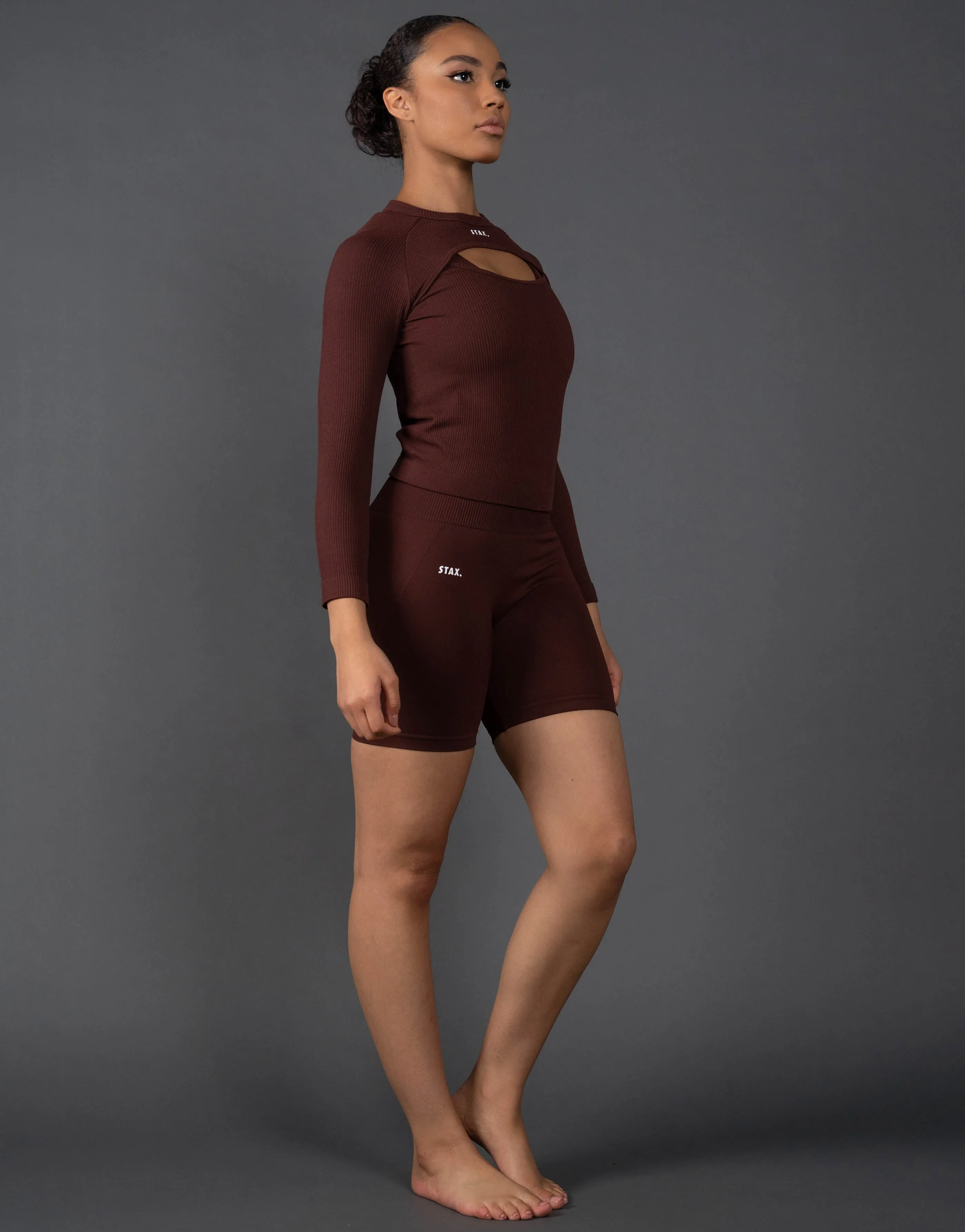 Premium Seamless Cut Out Long Sleeve Lounge V5.1 - Umber