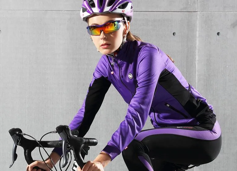 Purple Black Women Long Sleeve Cycling Jersey