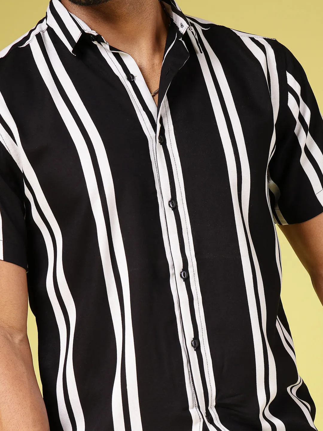 Rayon Striped Half Sleeves Cutaway Collar Shirt