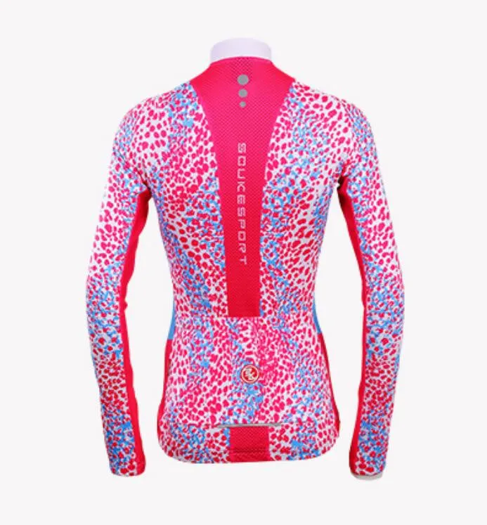 Red Blue Point Women Long Sleeve Cycling Jersey