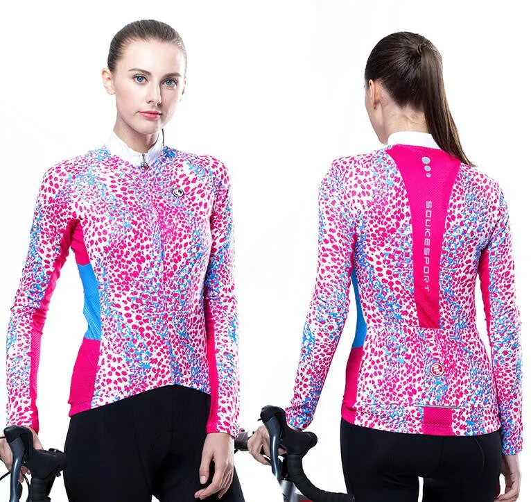 Red Blue Point Women Long Sleeve Cycling Jersey