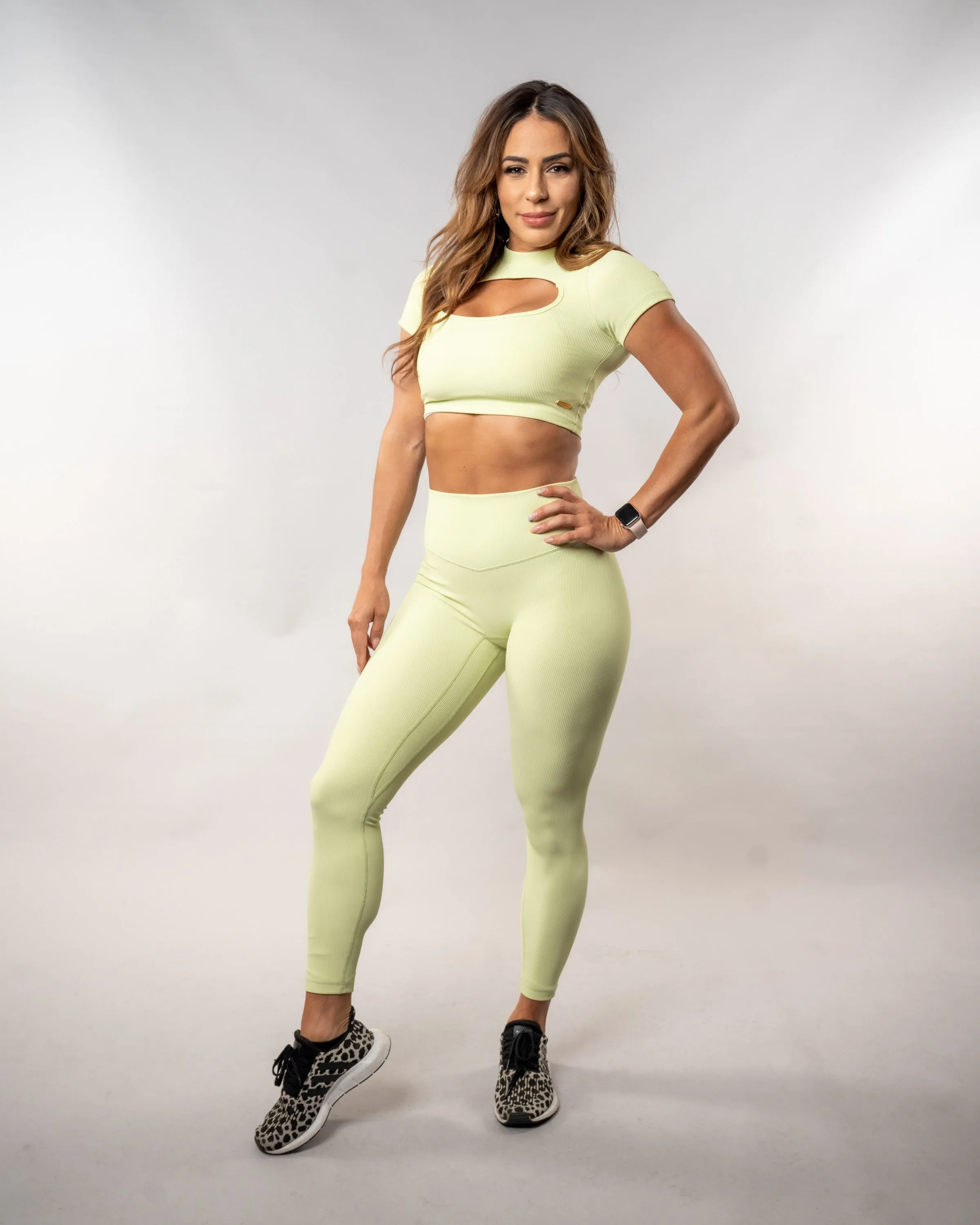 Ribbed Classic Leggings - Lime Green