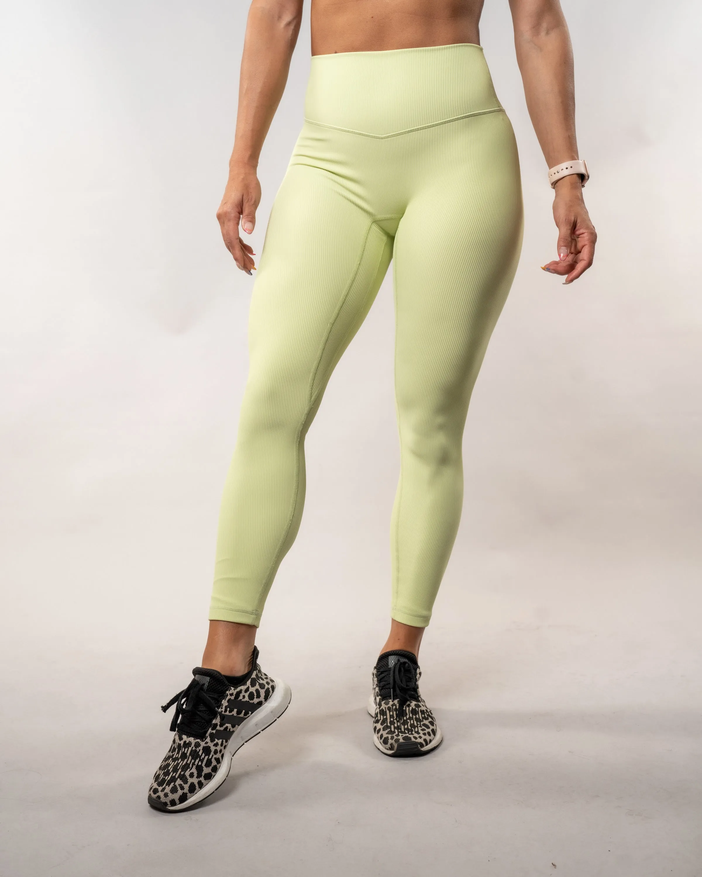 Ribbed Classic Leggings - Lime Green