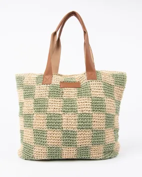 Rusty Checkmate Straw Beach Bag